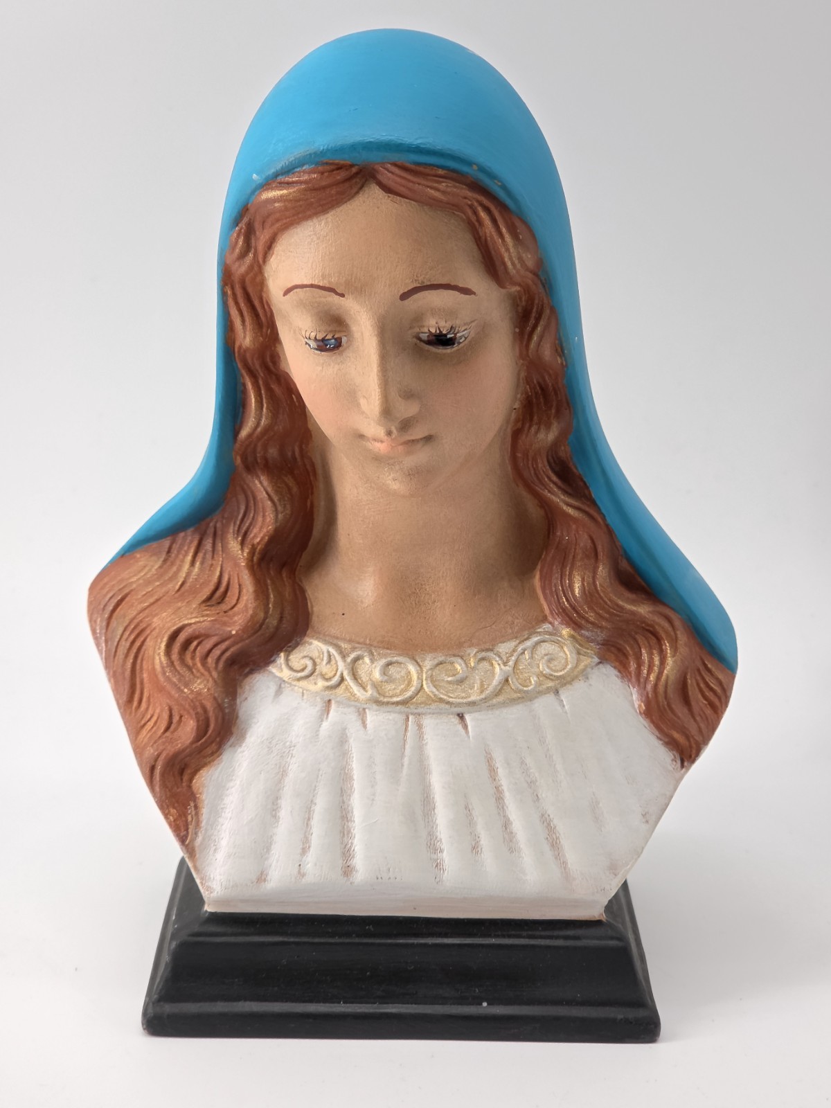 ​Vintage Virgin Mary Bust Ceramic Statue Blue Veil Holland Mold Catholic