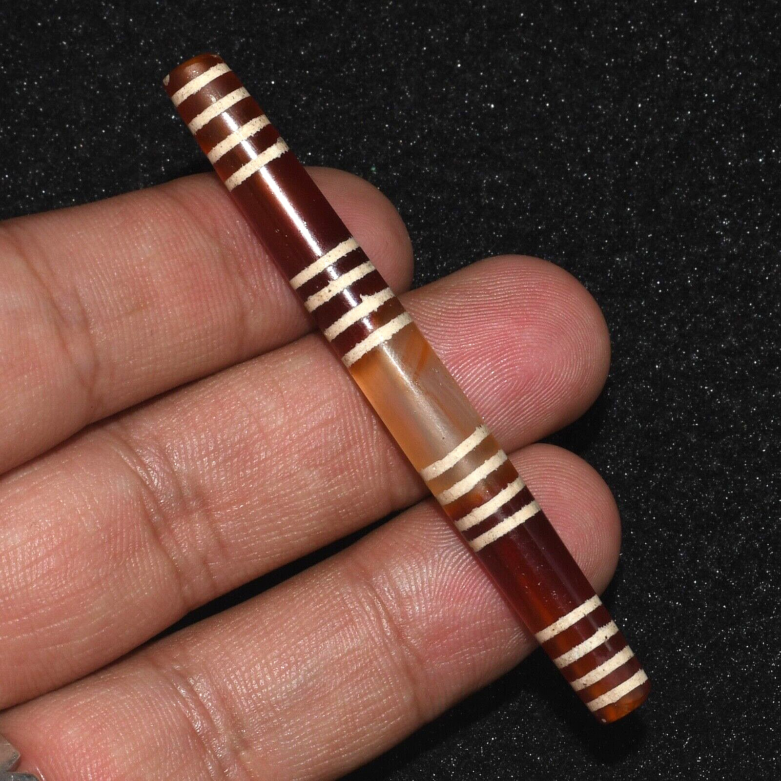 Large Ancient South East Asian Burmese Pyu Culture Carnelian Bead with Stripes