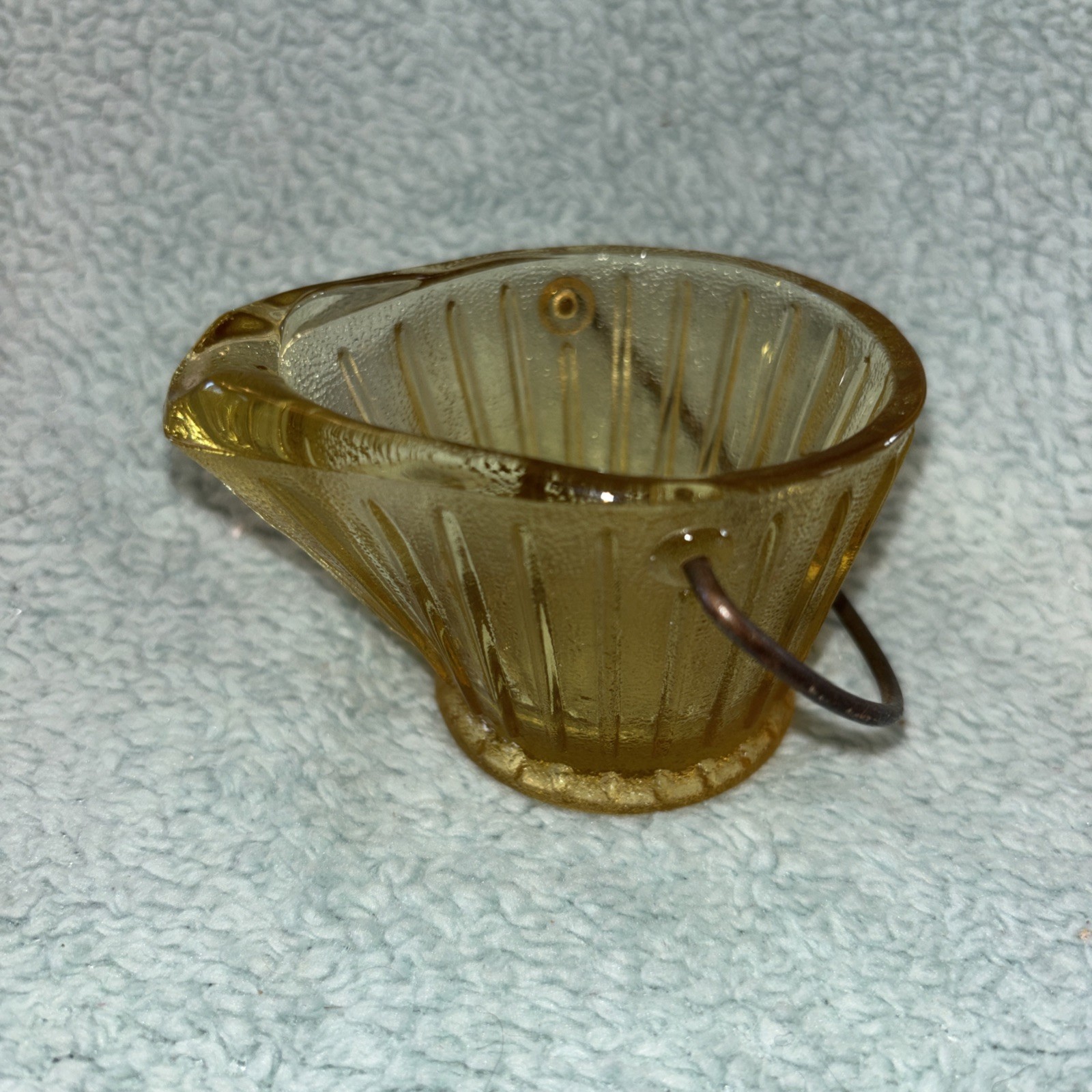 Vintage Miniature Amber Glass Coal Bucket with Metal Handle, 3 1/8\