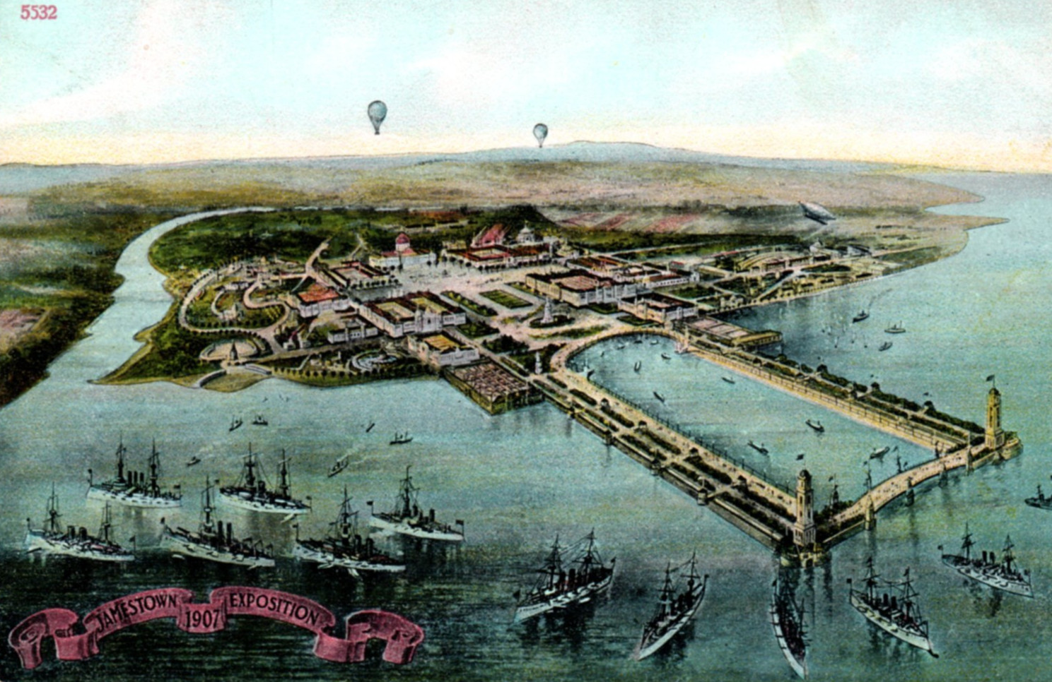 Jamestown VA 1907 Exposition Atlantic Fleet Battleships Navy Postcard