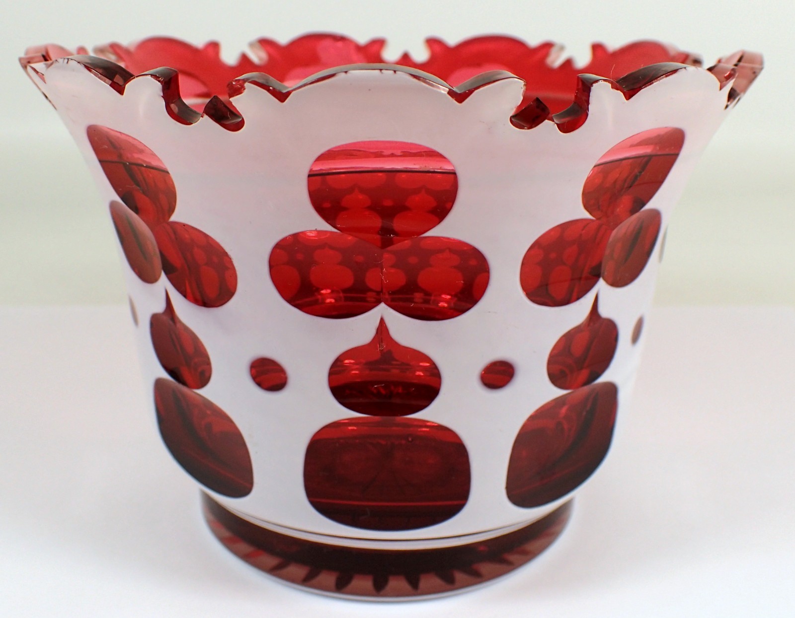 Antique Bohemian Czech Cut To Cranberry White Overlay Art Glass 5\