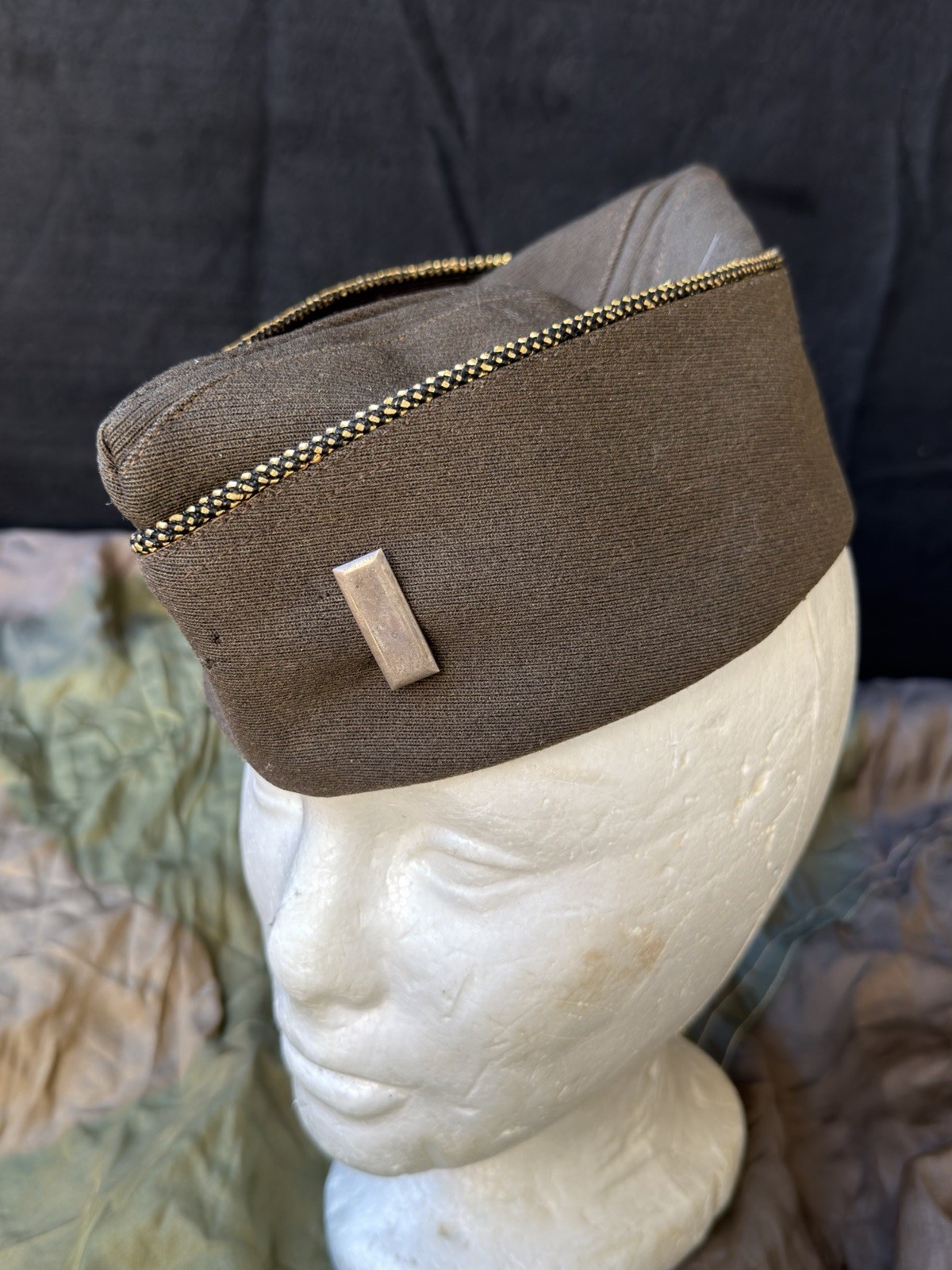 Original WWII US Army Officer Overseas Cap Sterling 1st Lieutenant Satin Lined Original WWII US Army Officer Overseas Cap Sterling 1st Lieutenant Satin Lined