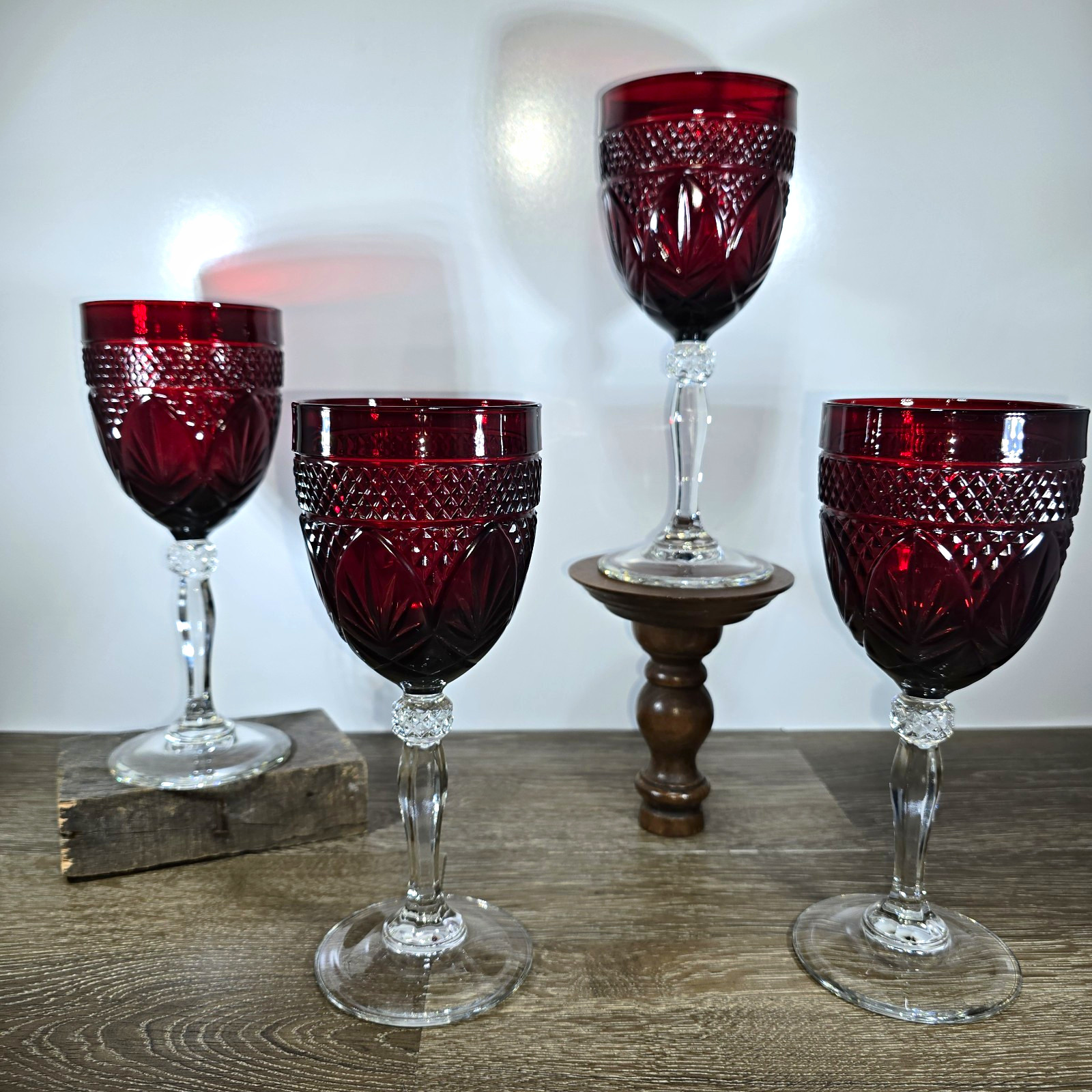 Set of 4 Vintage Cristal D'Arques 'Antique Ruby' 8in Water Goblets Made France