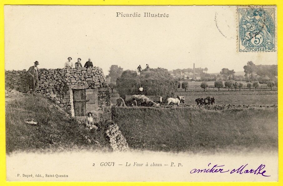 cpa 02 - GOUY (Aisne) Le OVEN à LIME PEASANS FARMER Les FOINS ATTELAGE HORSES