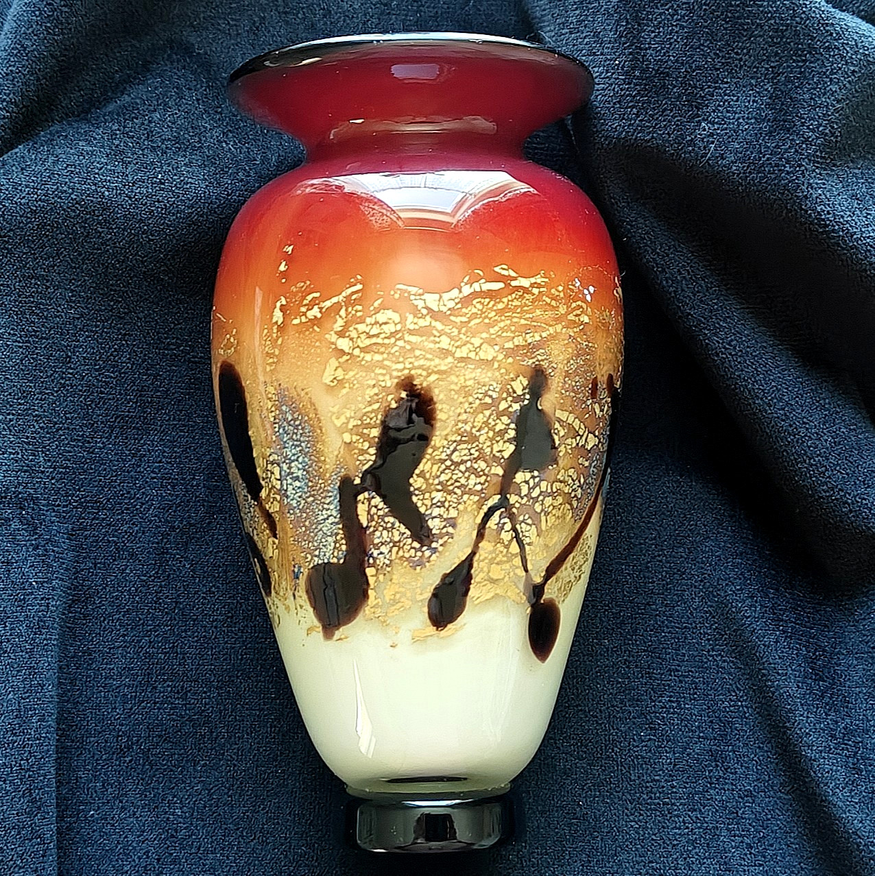 Michael Nourot Brown Gold Blue Glass Vase 5.75\