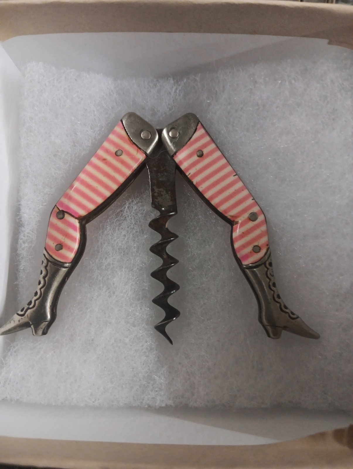 Antique G And S German Celluloid Pink Red Striped Folding Ladies Legs Corkscrew Antique G And S German Celluloid Pink Red Striped Folding Ladies Legs Corkscrew