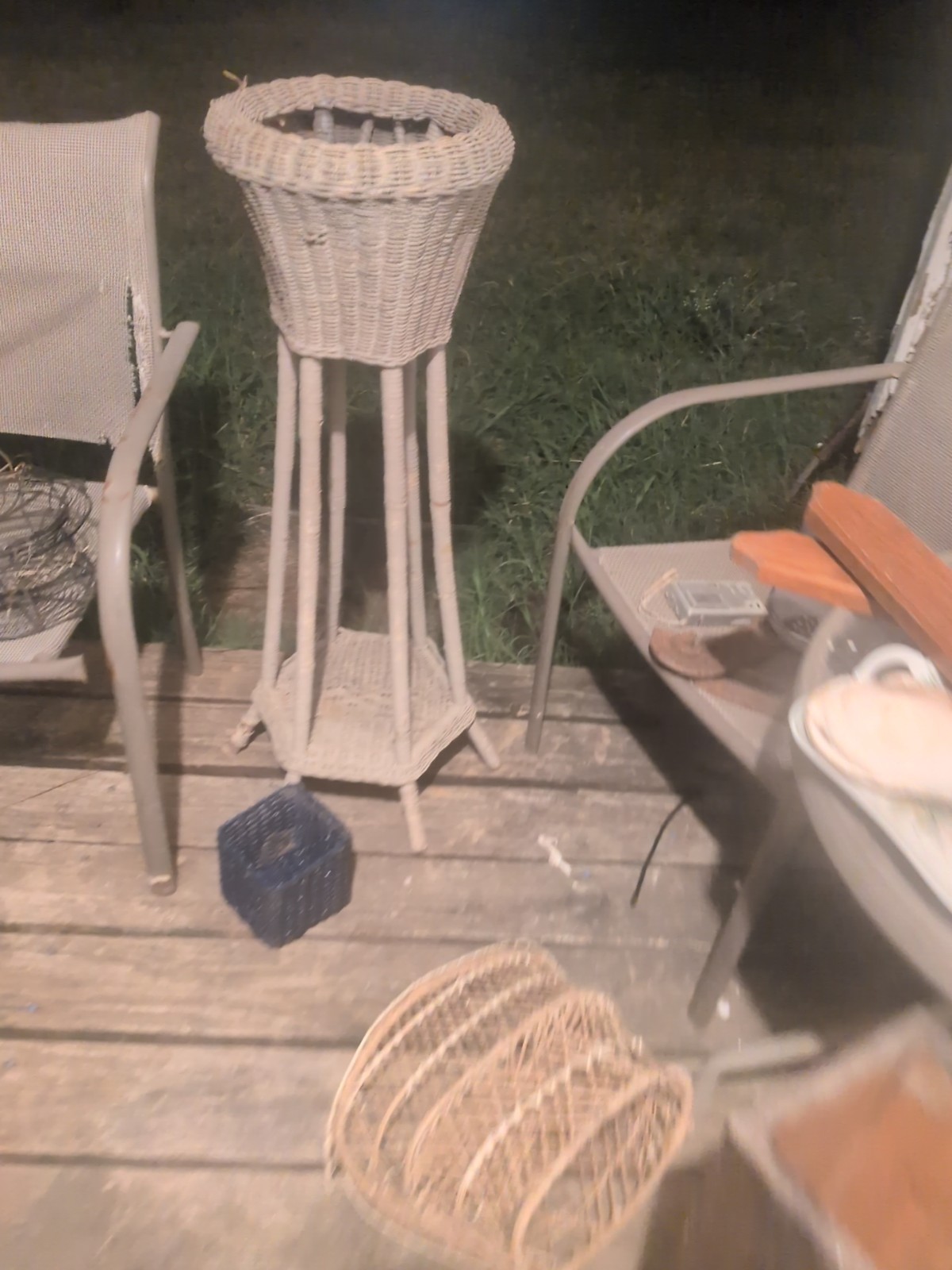 Antique Victorian Tall Two teir wicker planter + basket & stand