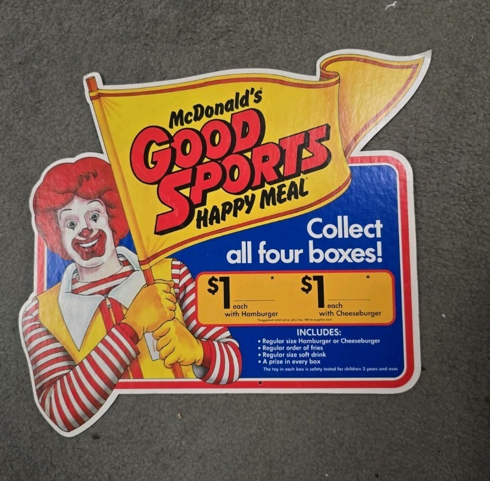 Vintage 1983 McDonald\'s Good sports Happy meal cardboard cutout sign