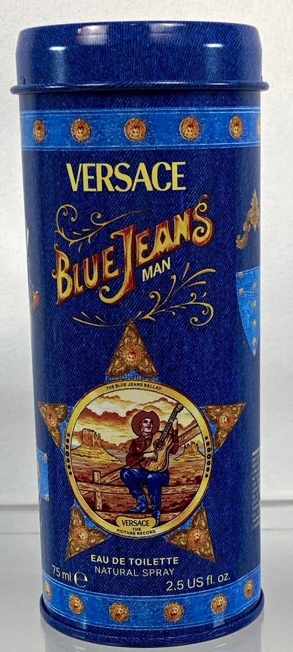 Versace Blue Jeans Man Eau de Toilette Spray 75 mL with Blue Metal Tin Case