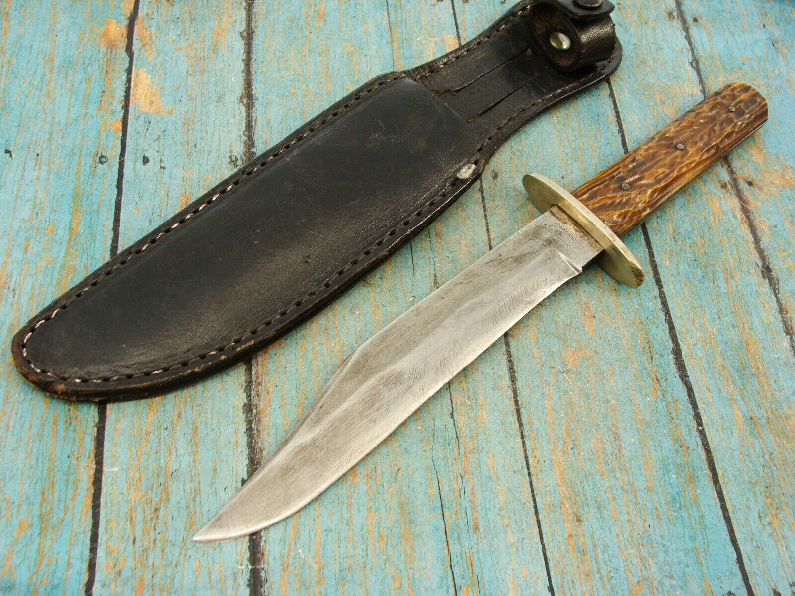 ANTIQUE UTICA KNIFE AND RAZOR NY JIGGED BONE FIXED BLADE BOWIE HUNTING KNIVES VG