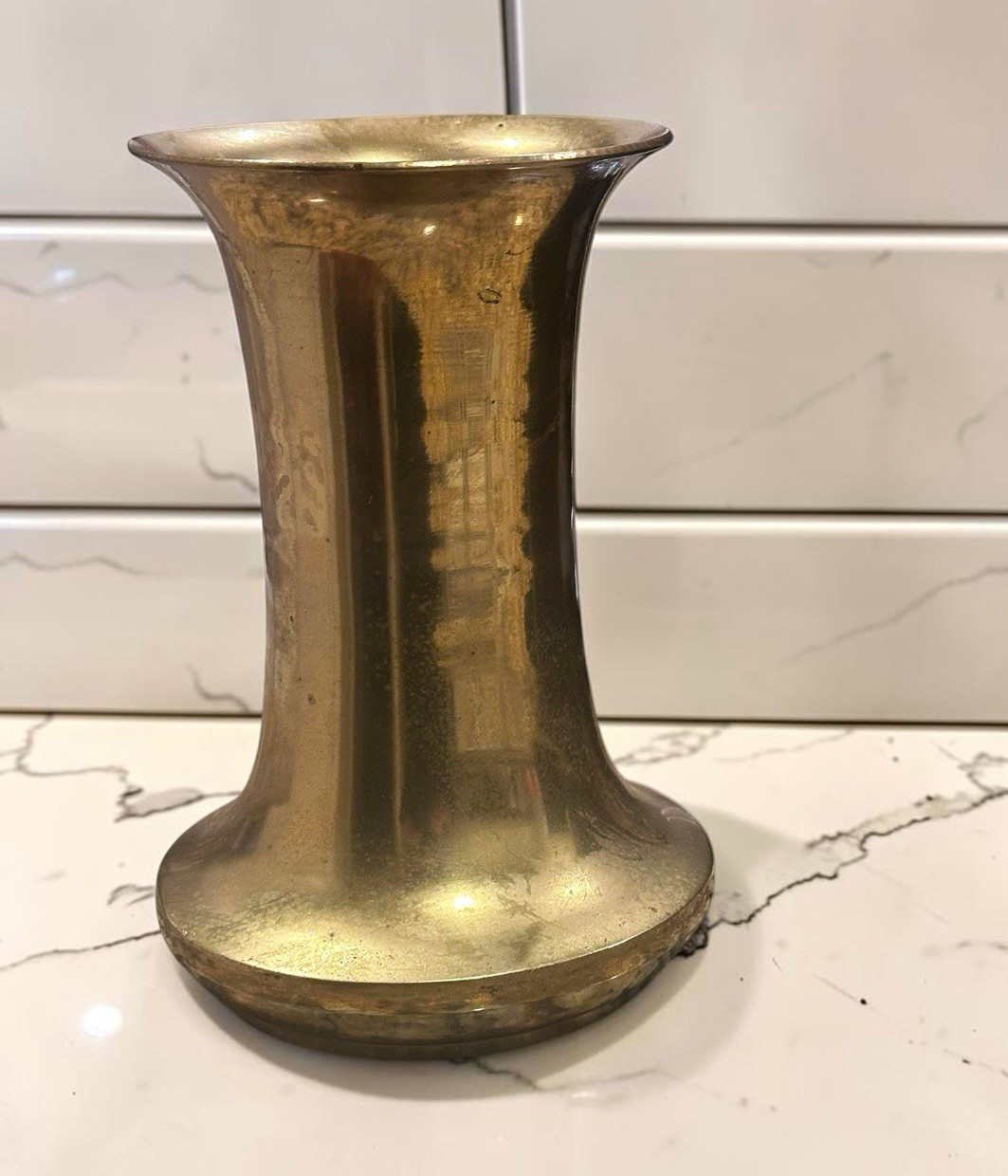 Vintage Solid Brass Vase India Fluted Flare Top 8”