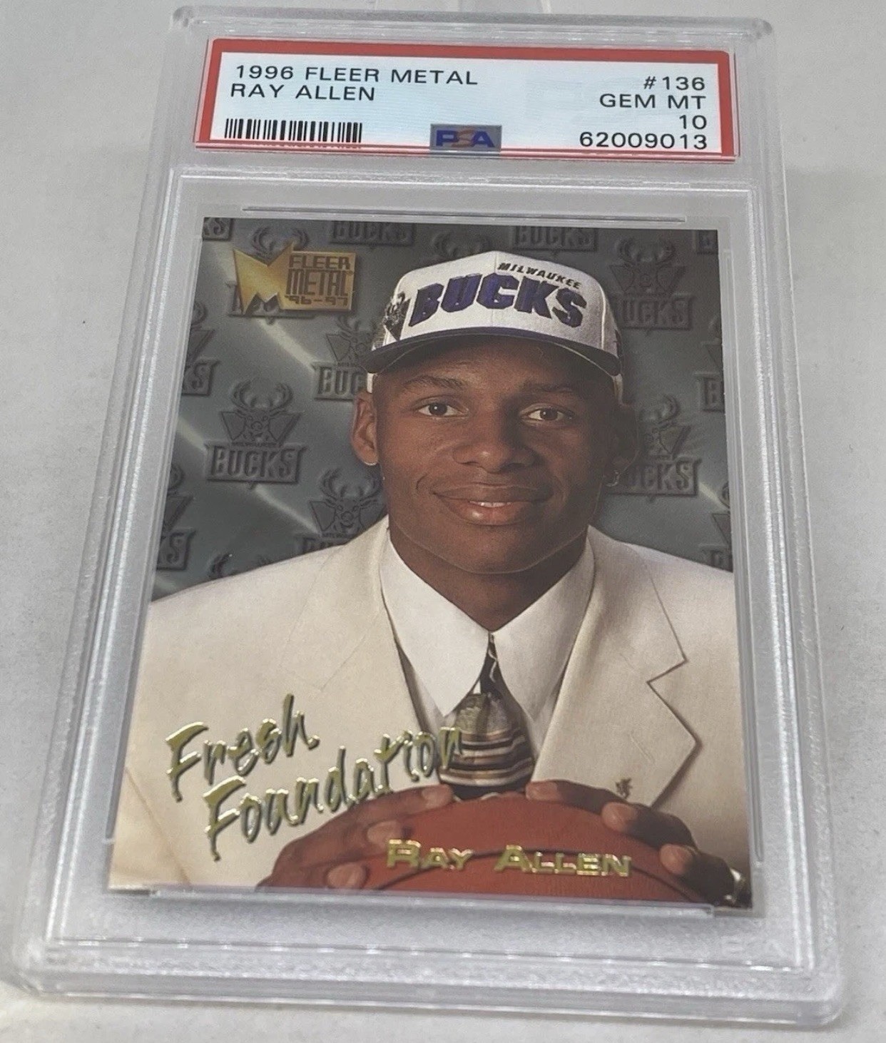 1996 Fleer Metal  Ray Allen PSA 10 Gem Mint RC Milwaukee Bucks Rookie HOF POP 51
