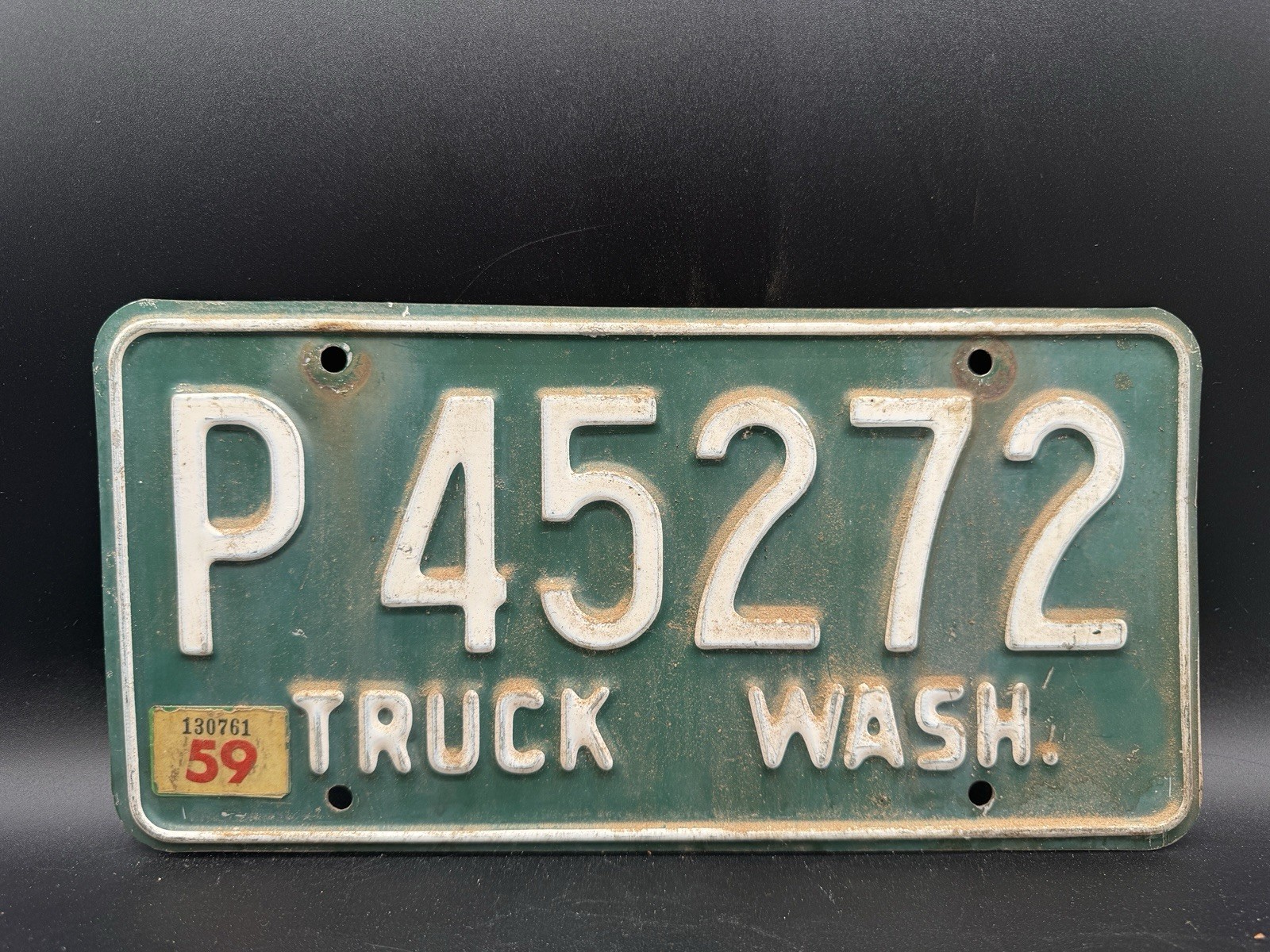 Vintage Original 1959 Washington State Truck License Plate Tag # P45272 Vintage Original 1959 Washington State Truck License Plate Tag # P45272