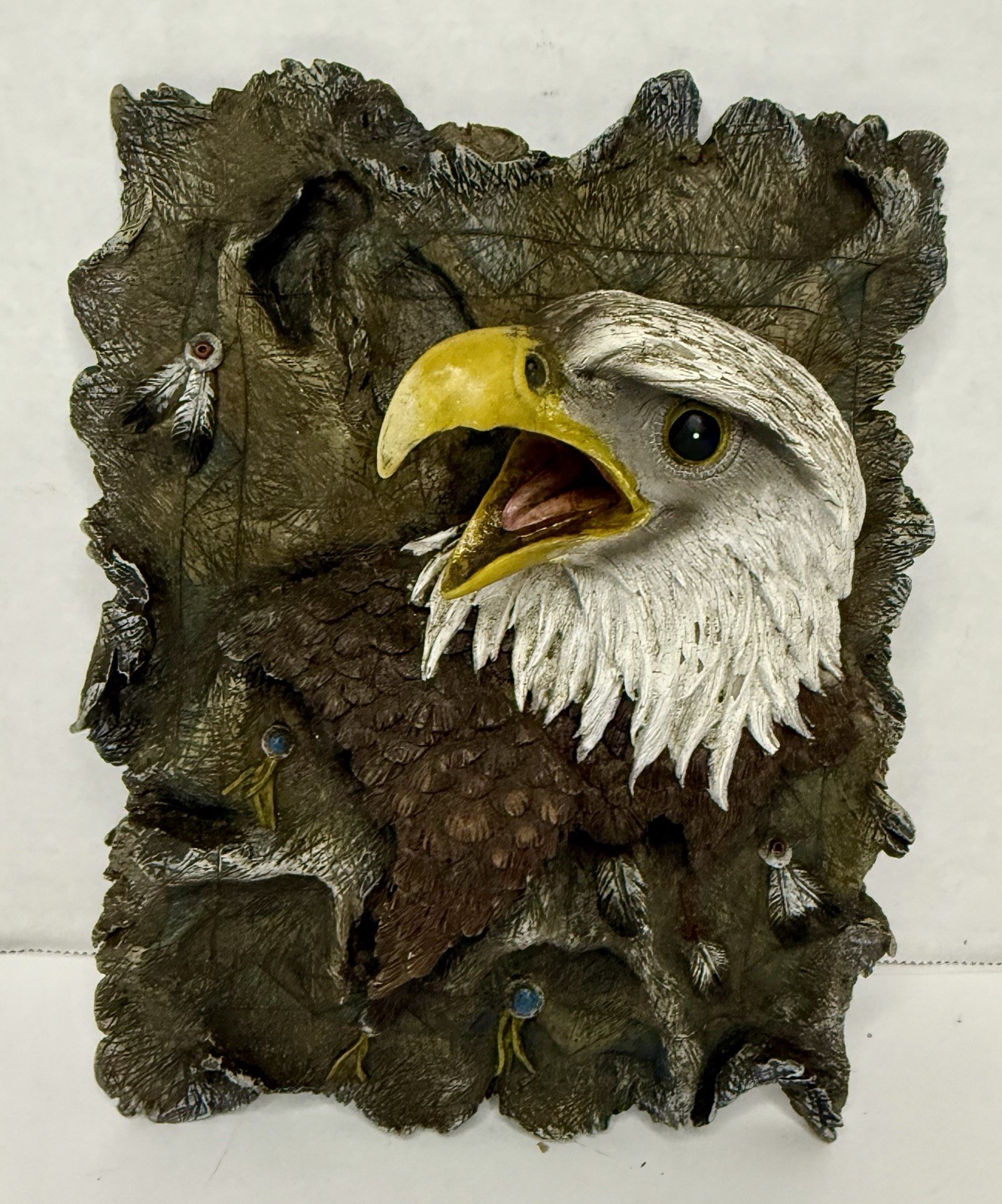 American Bald Eagle With Native Deco 3D Wall Plaque 8”x6” Heavy Resin Detailed