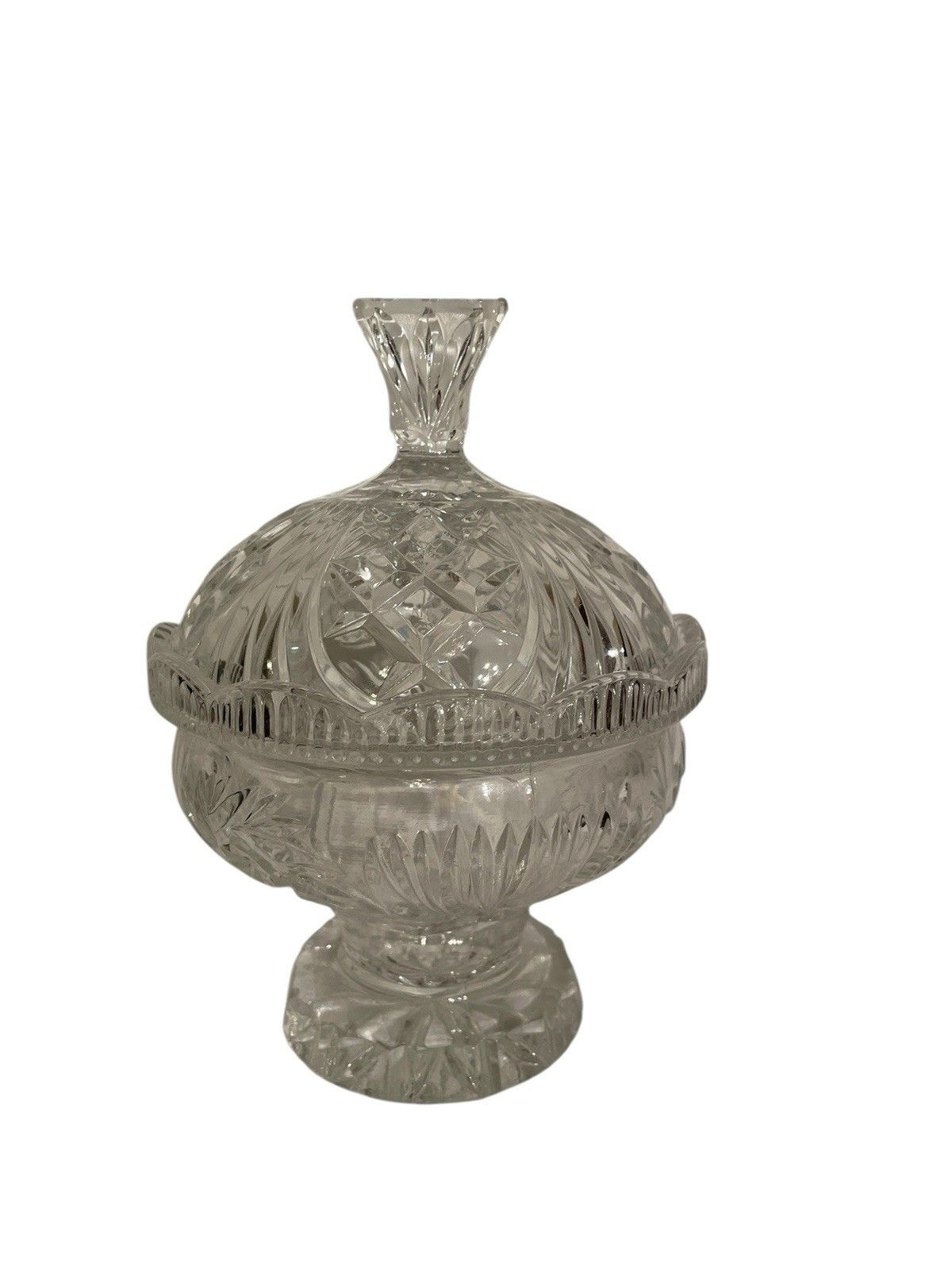 9” Crystal Vintage Covered Candy Dish With Round Shear Pedestal. No Chips