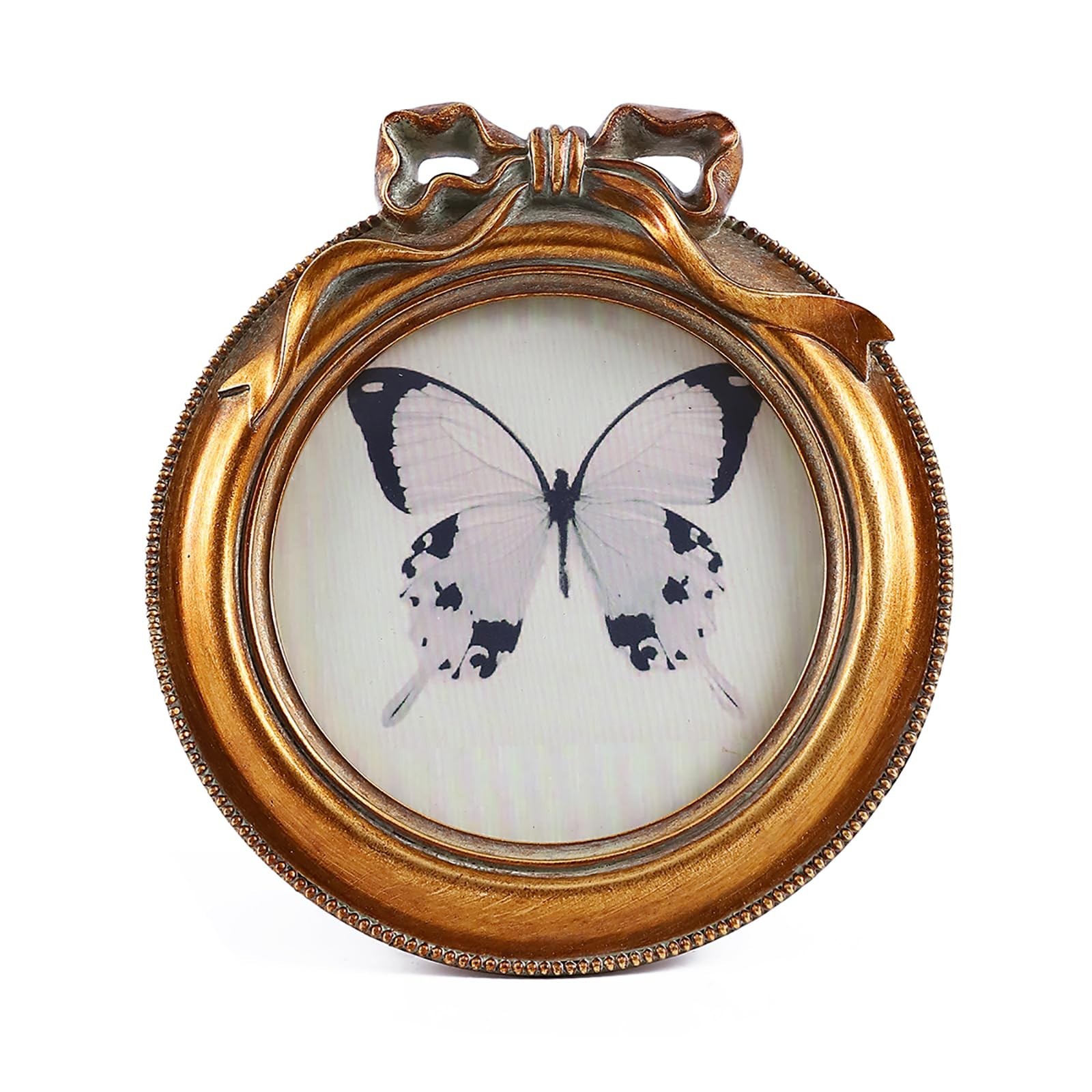 SIKOO Vintage Picture Frames Small Antique Bow 4X4 Round Picture Frame Antiqu...