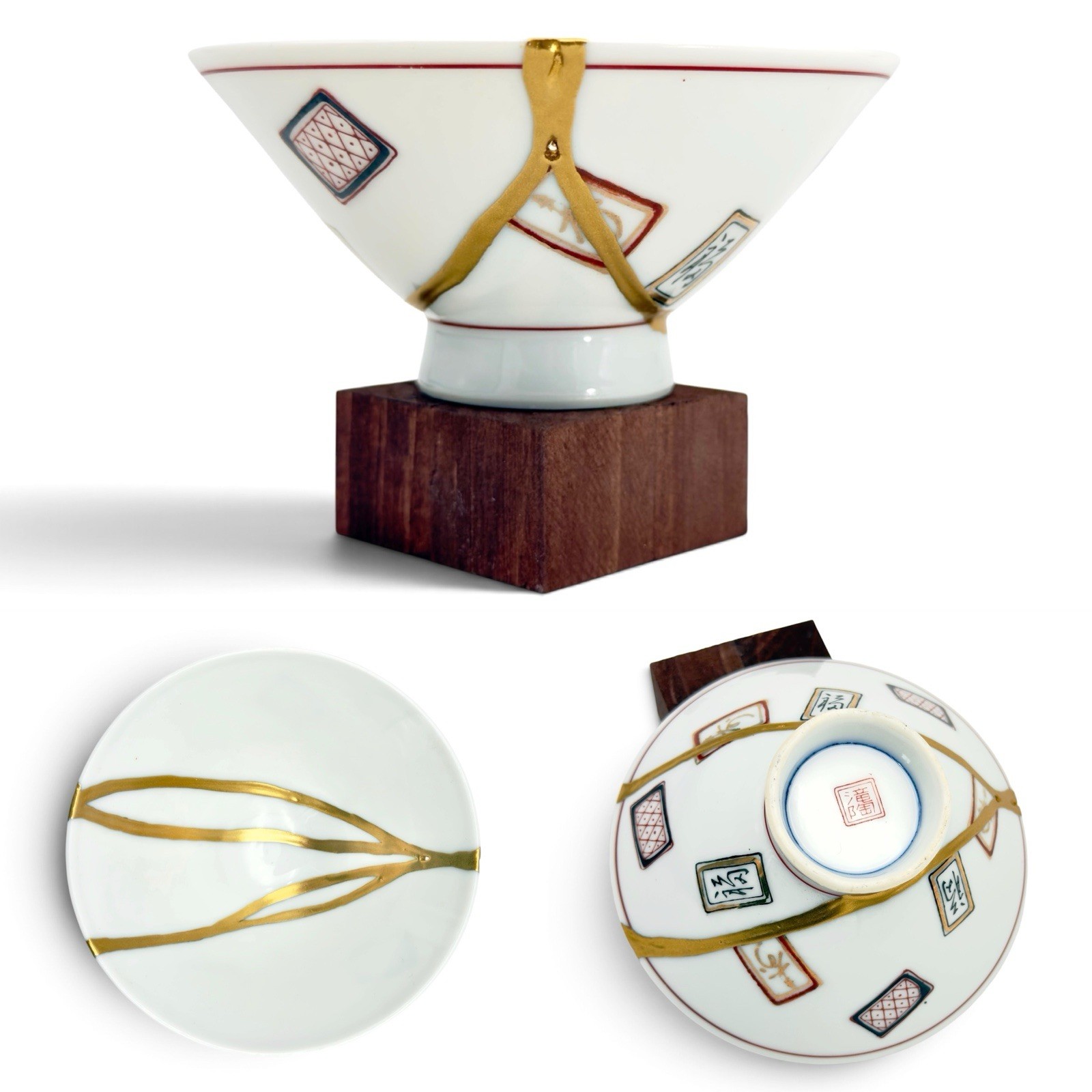 Kintsugi Bowl Calligraphy Design Japanese Porcelain Gold Crack Art Growth Gift