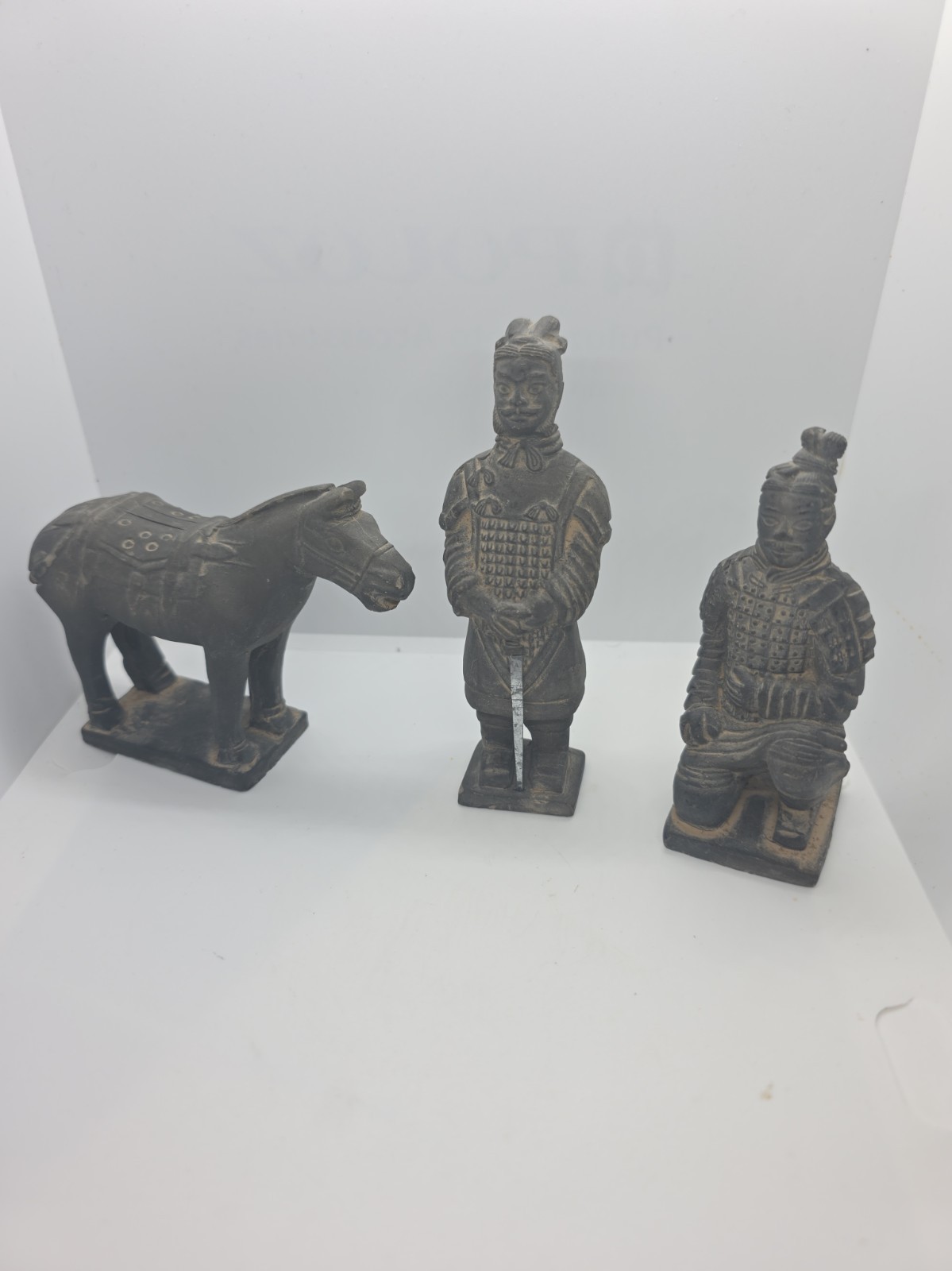 Chinese Terracotta Warrior & Horse Figurines Set of 3 (2 Warriors + Horse)