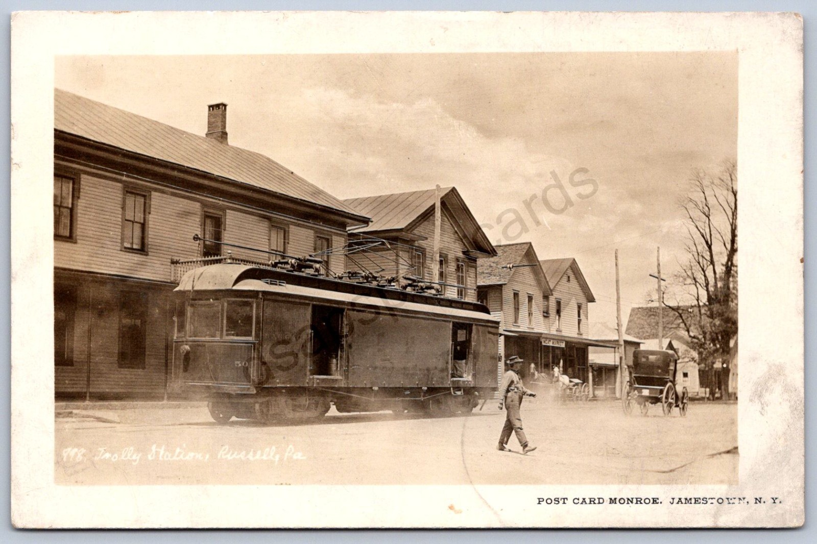 K11/ Russell Pennsylvania RPPC Postcard c1910 Trolley Depot Streetcar  79