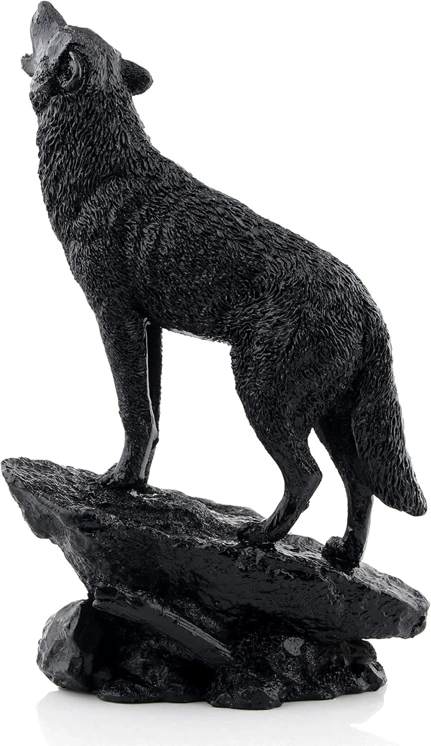 Black Wolf Sculpture Wildlife Howling Wolf Statue and Figurine 