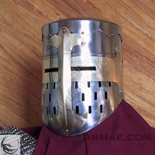 Medieval Sugar Loaf Helmet with Brass Cross Handmade SCA LARP Knight Armor