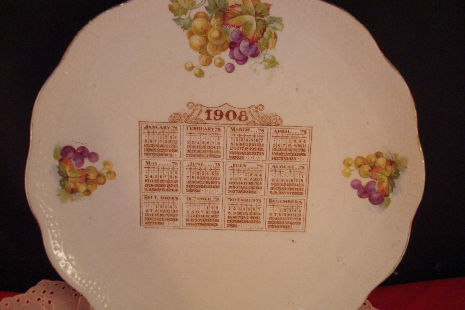 Dresden China Calendar Plate 1908, 9 1/4\