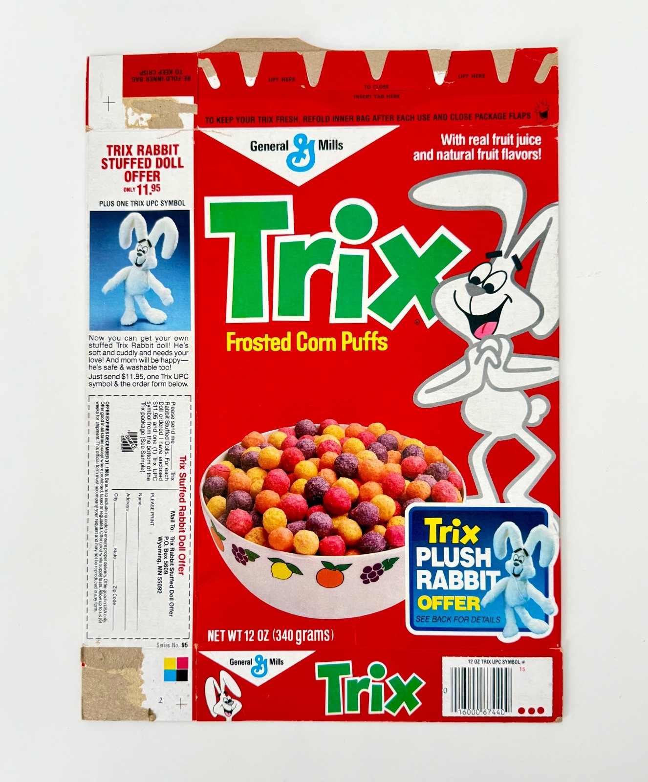 Vintage 1987 General Mills Trix Cereal Box Plush Rabbit Advertising Mascot Doll Vintage 1987 General Mills Trix Cereal Box Plush Rabbit Advertising Mascot Doll