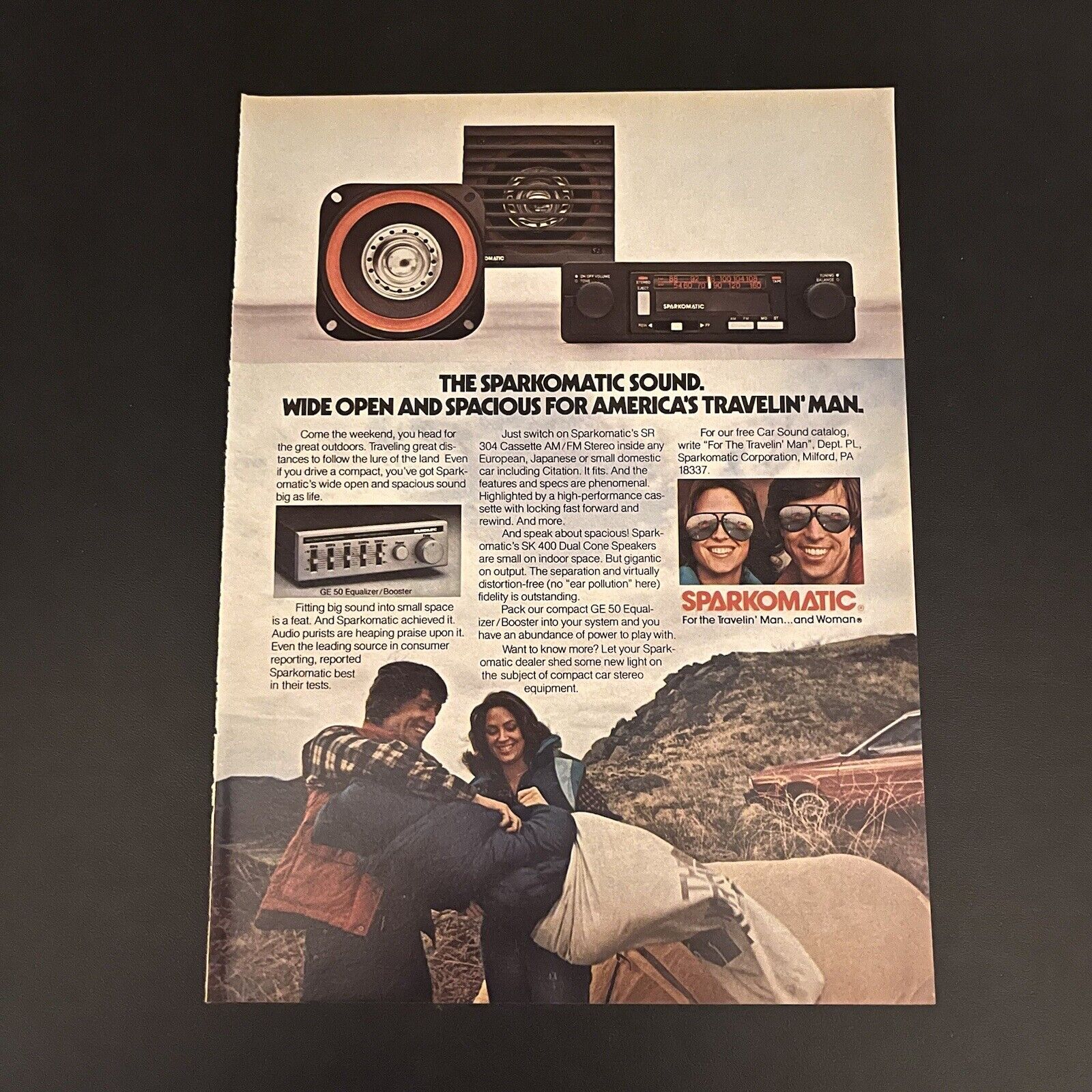 1981 Sparkomatic Car Radio Print Ad Original Wide Open America’s Travelin’ Man