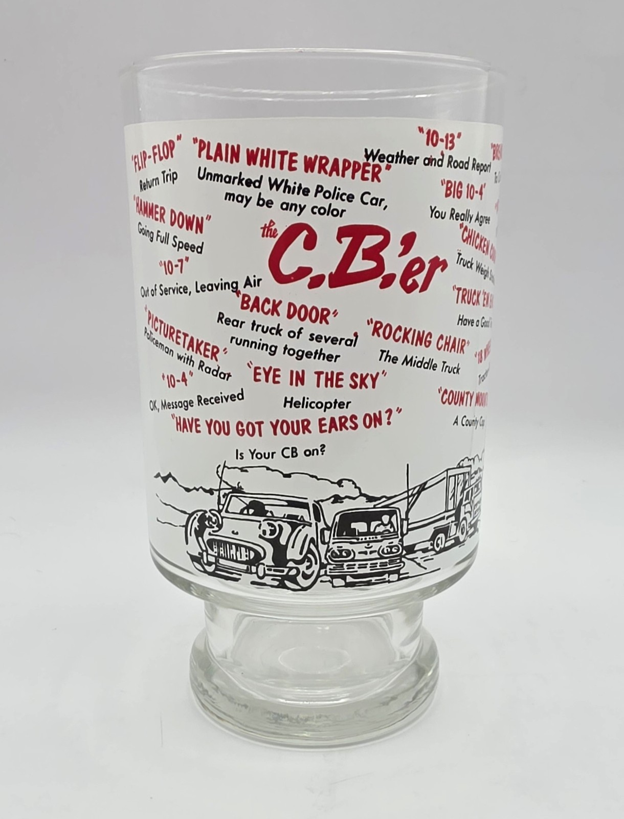 Vintage 1970s C.B.’er Radio Slang Glass Trucker Jargon Drinking Barware 32oz