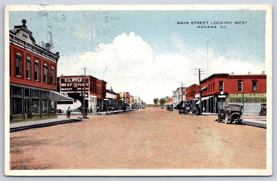 Topeka Antique Illinois Postcard HAVANA Main Street Looking West 1914