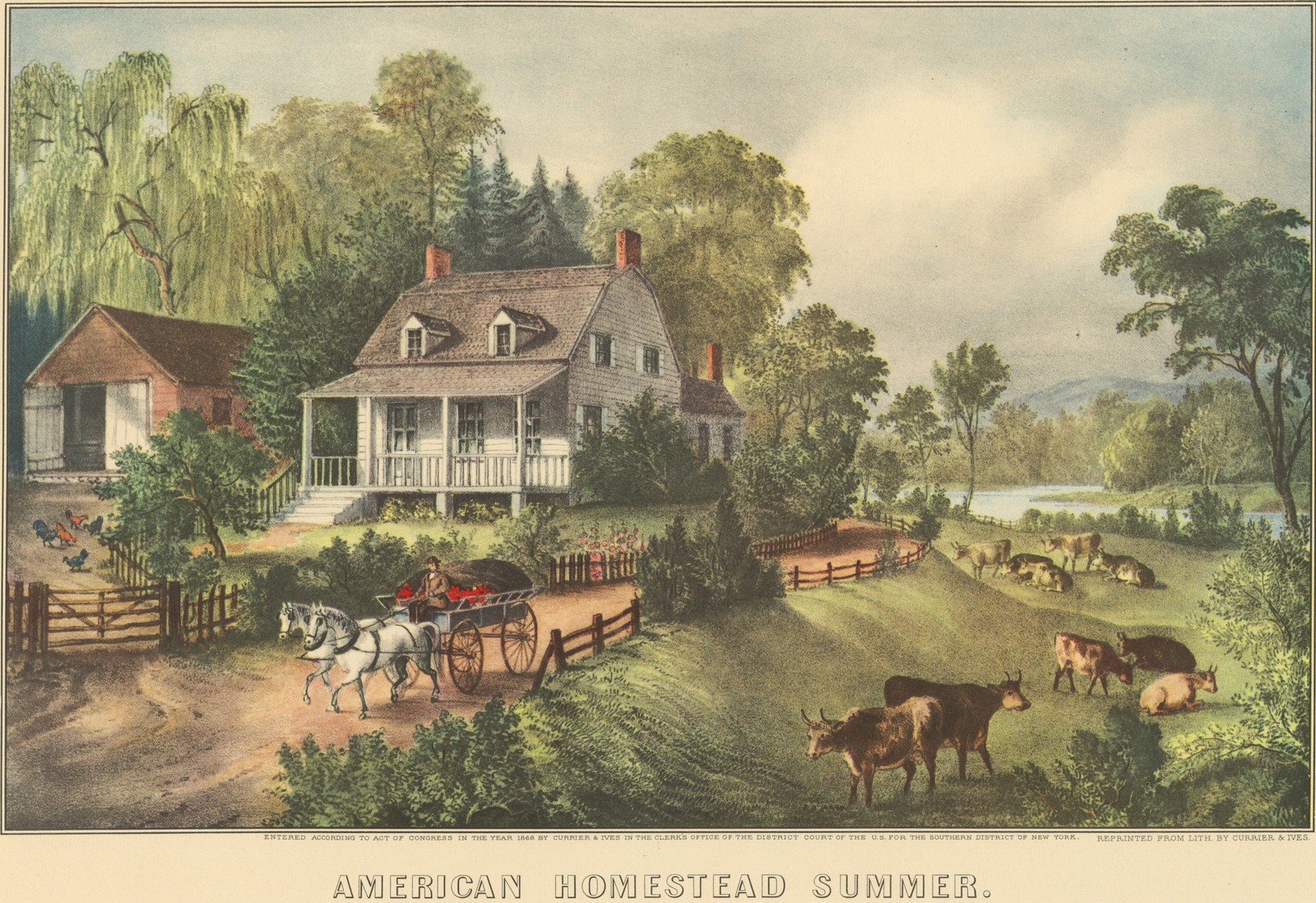 American Homestead Summer 1868 Vintage Currier Ives Reprint Wall Art