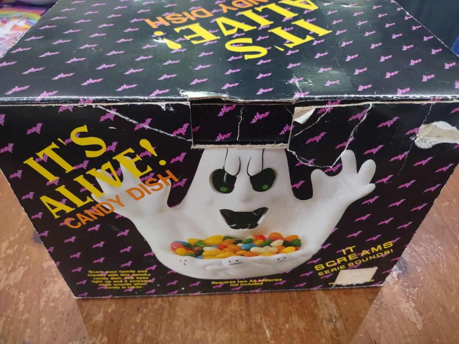 Vintage It\'s Alive Halloween 1992 Ghost Candy Bowl Dish Screaming Tested Works