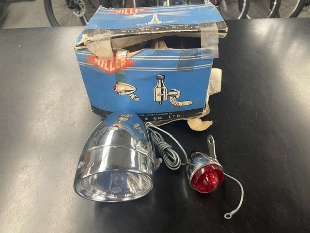 VINTAGE MILLER BICYCLE GENERATOR HEAD LIGHT & TAIL LIGHT