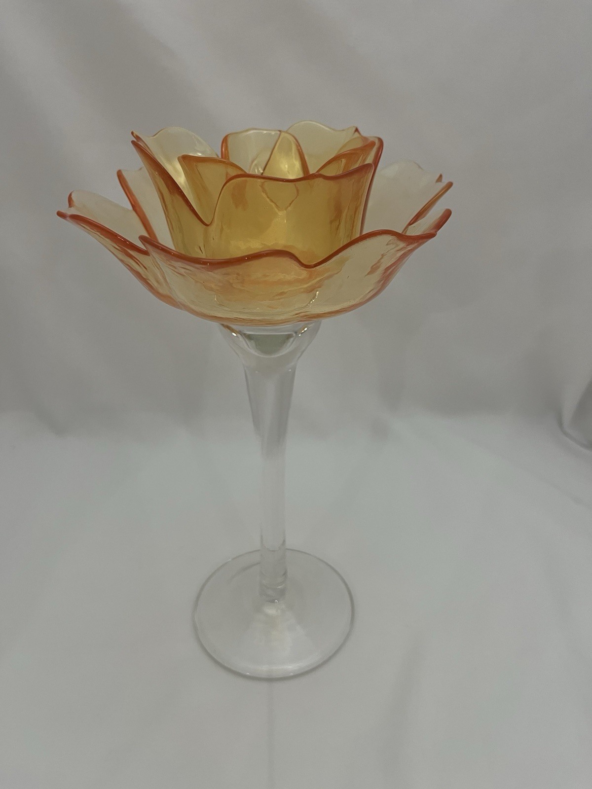 Vintage Candleholder Amber Rose Shaped Glass Blown 10” Inches