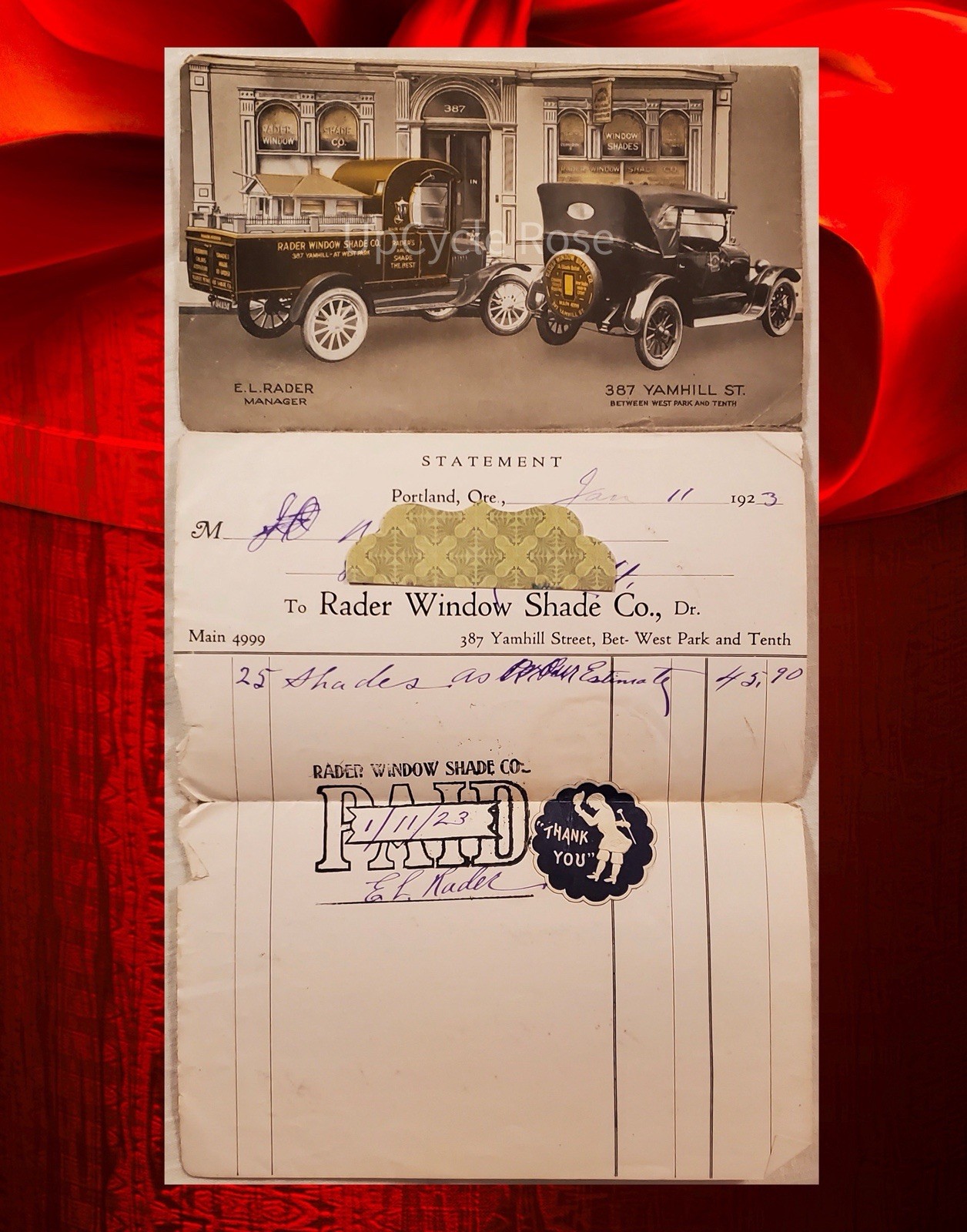 Collectible Antique Invoice Ephemera Paper Graphic 1923 Oregon Glossy Autos