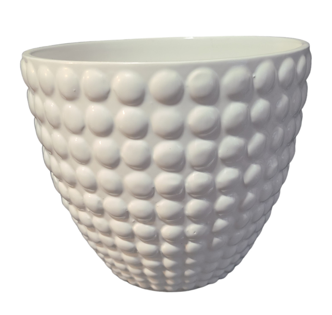 Vintage Portuguese Ceramic Glazed Pottery White Dot Pattern Planter 7\'\' High