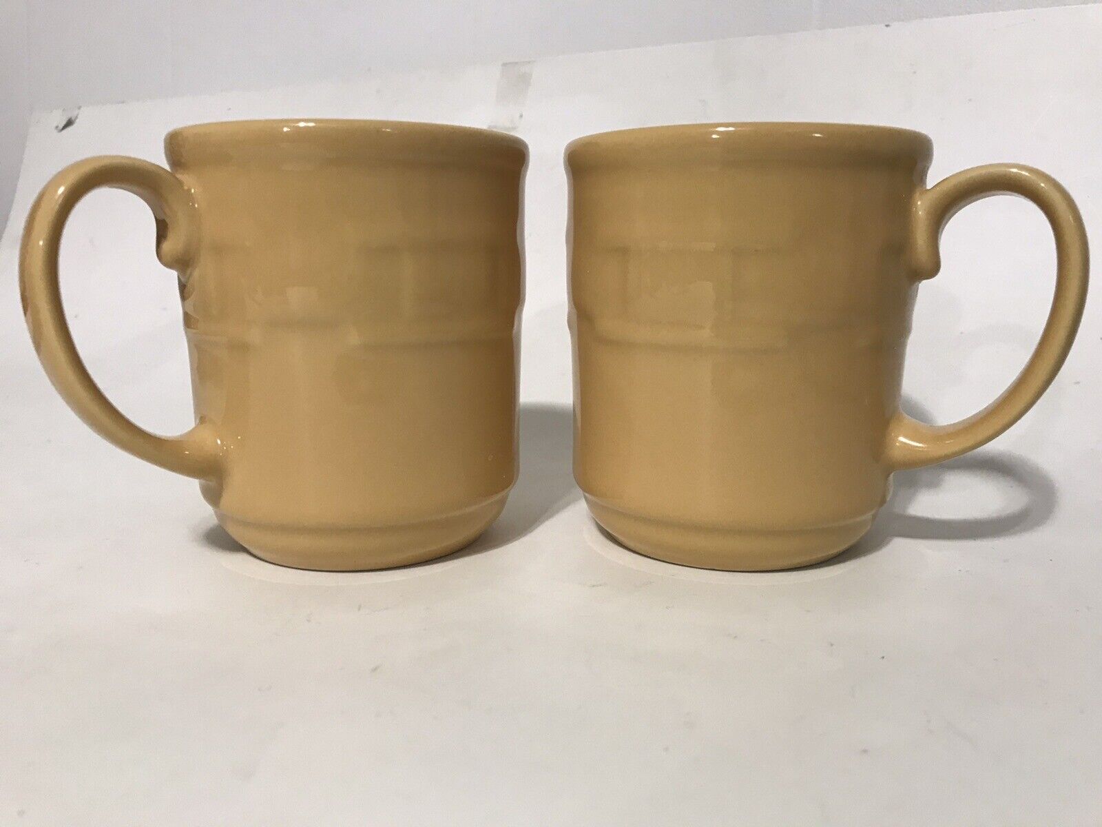 Set 2 Longaberger Pottery Coffe Mugs Cups Woven Tradition USA Butternut, Excell