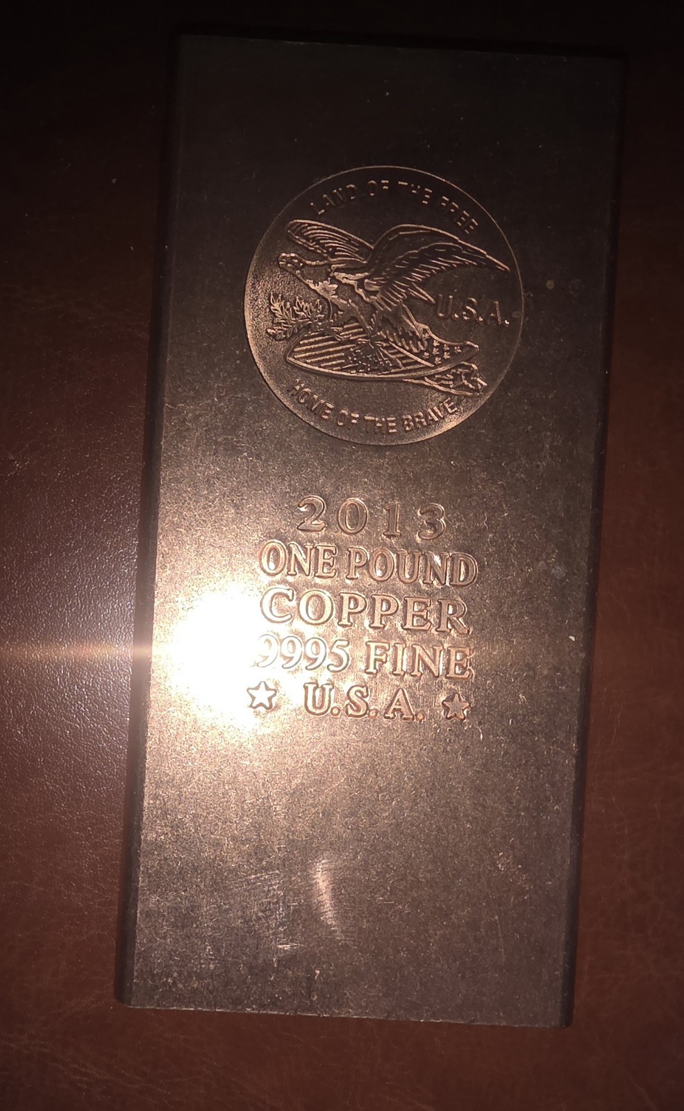 2013 One Pound .9995 Fine Copper Bar USA