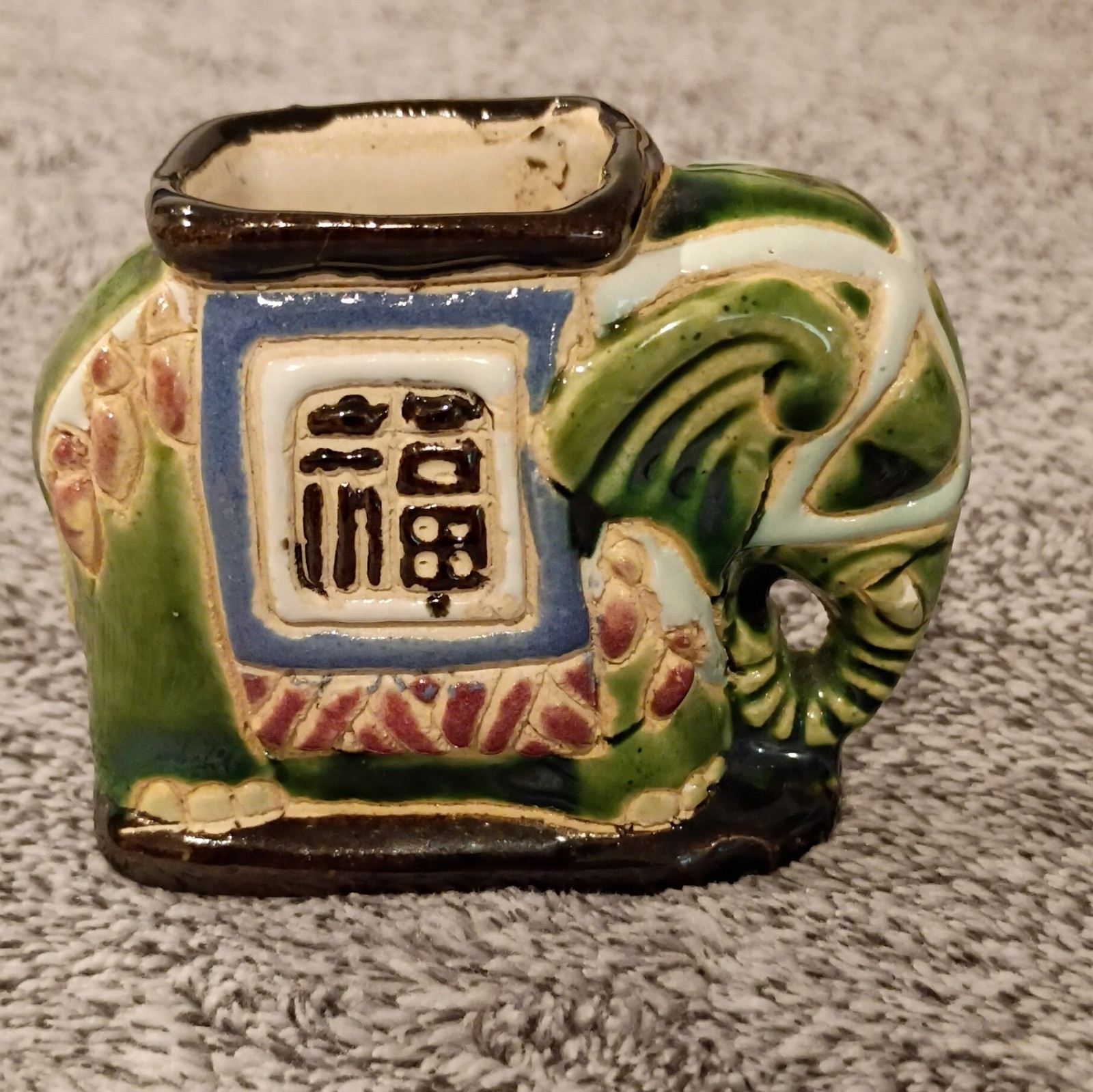Vintage Hand-Painted Ceramic Elephant Toothpick Holder - Made in South Viet Nam