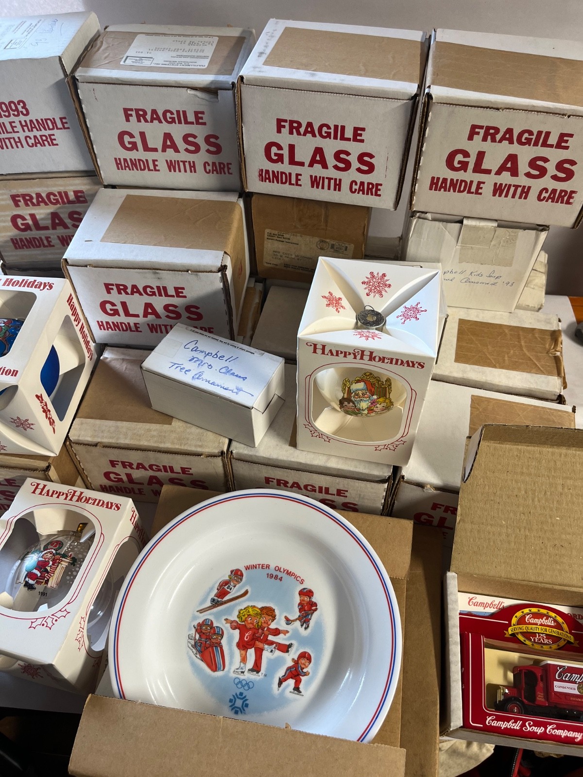 Lot Of 22 Campbell Soup Ornaments From 80s & 90s plus bonus plate and figurines Lot Of 22 Campbell Soup Ornaments From 80s & 90s plus bonus plate and figurines