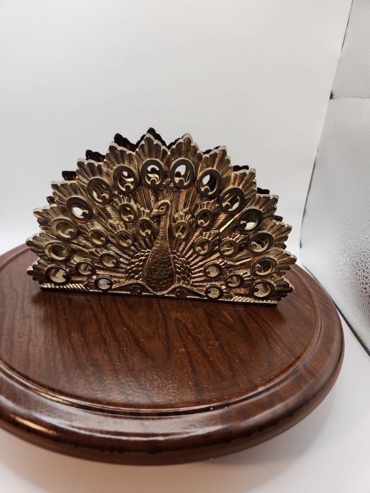 Vtg Art Deco Peacock Silver Plated Metal (patina) Napkin Envelope Holder. used