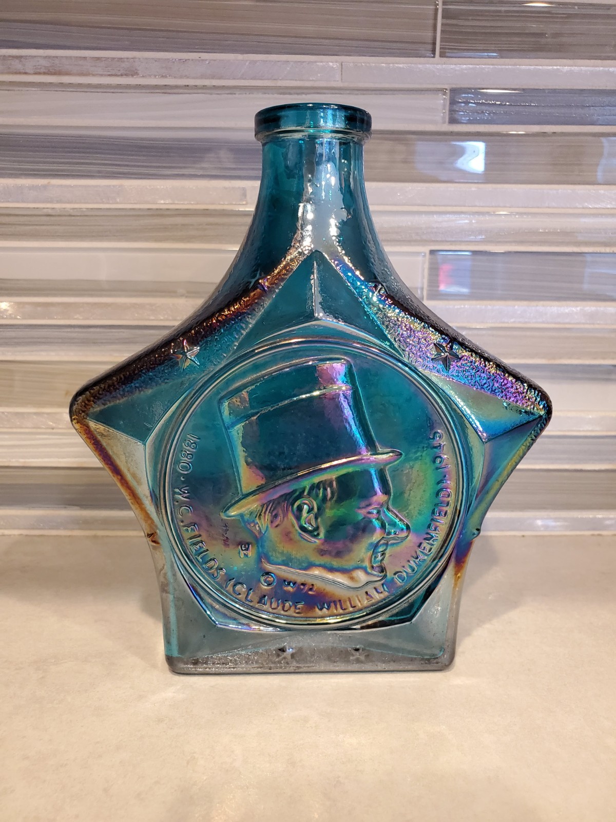 Wheaton Commemoratives Star Blue Glass Decanter W.C. Fields Collector\'s Bottle
