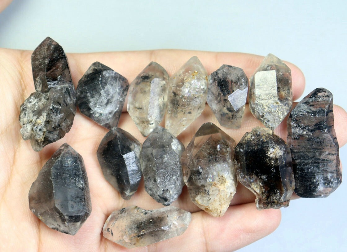 13pcs Natural Herkimer Diamond Black Phantom Quartz Crystal Mineral Specimen