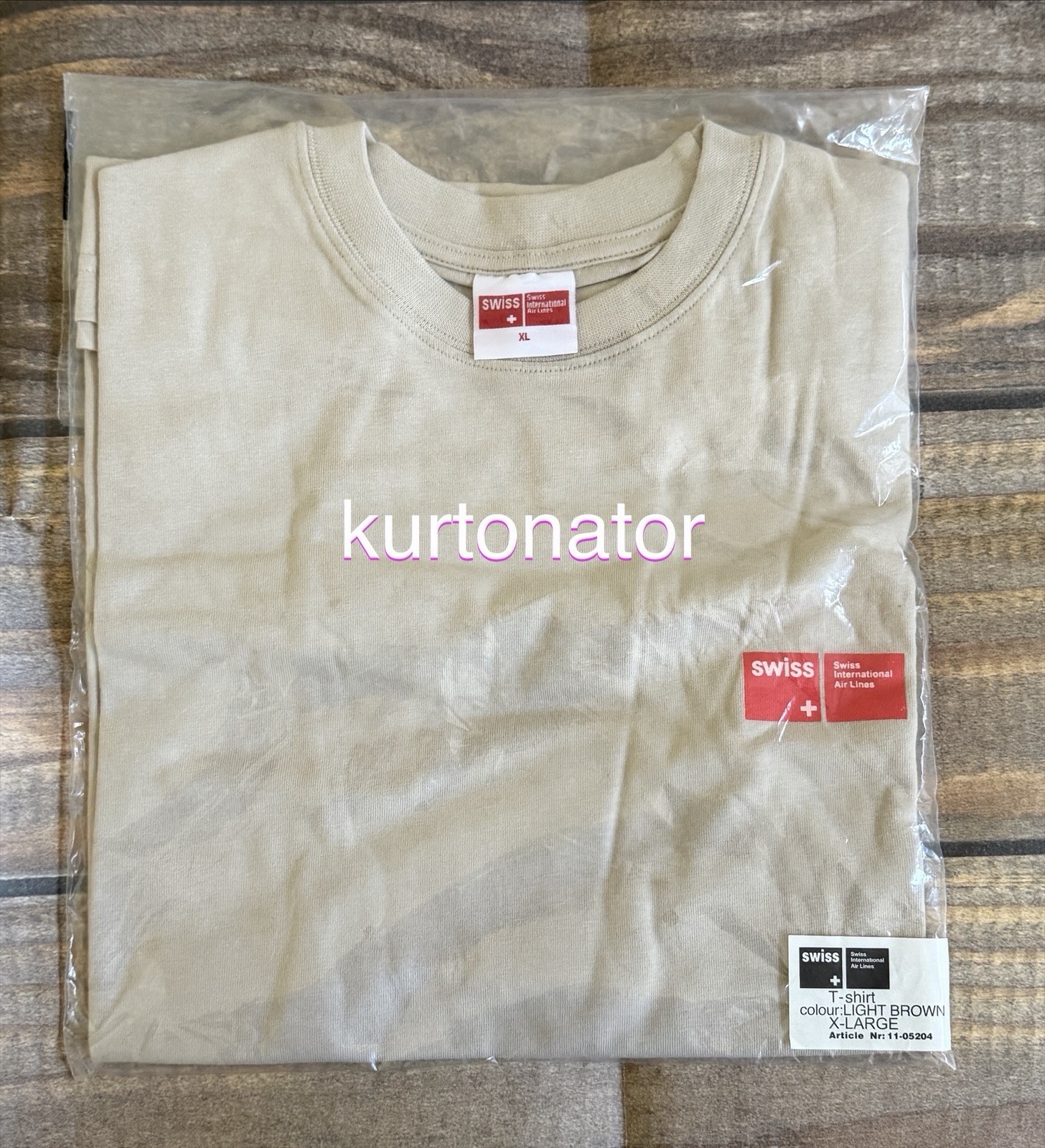 Swiss International Airlines LIGHT BROWN T-shirt NEW X-Large 100% Cotton