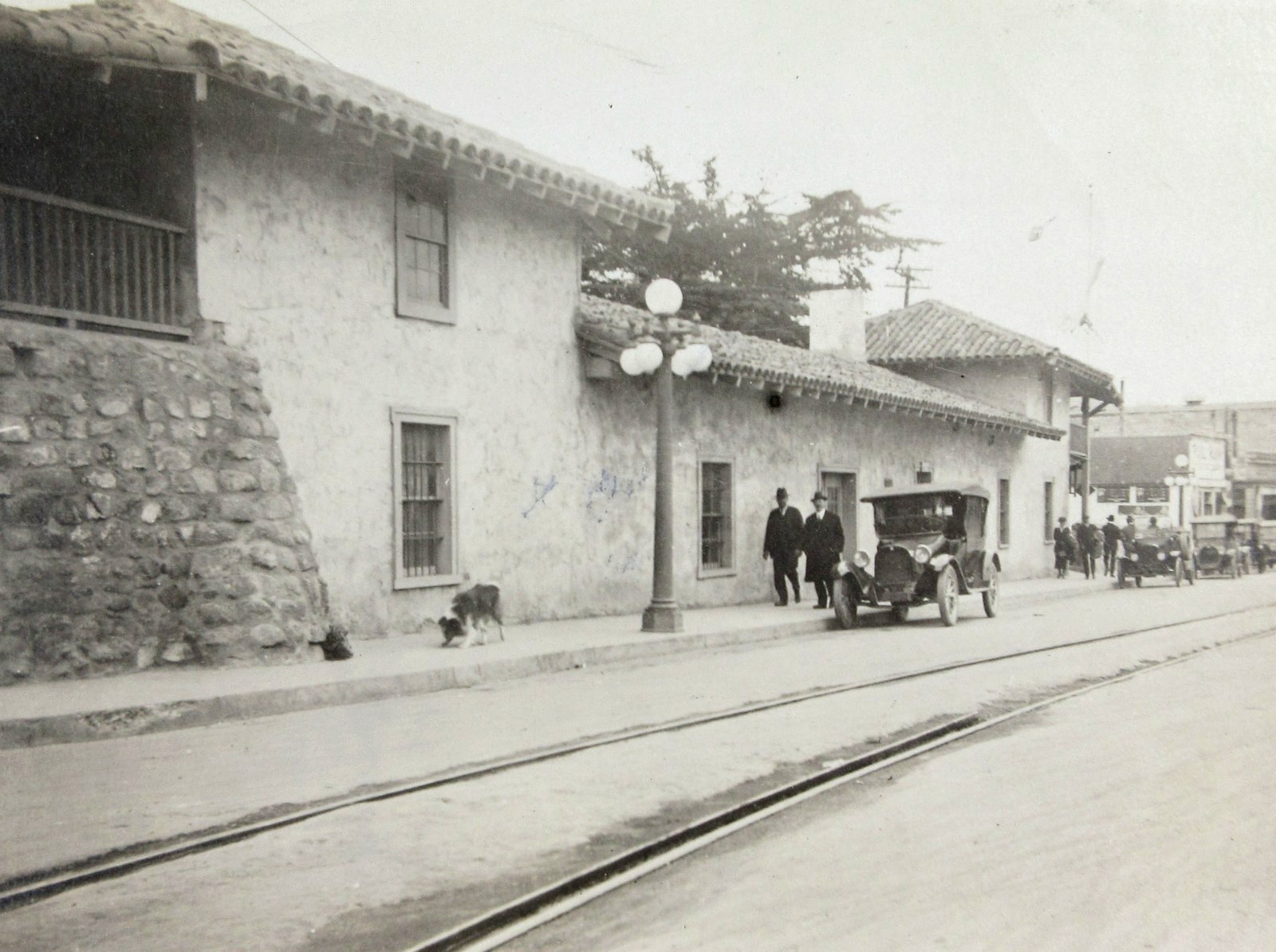 Vintage Monterey CA Photo Customs House Trolley Track  Cars 1921
