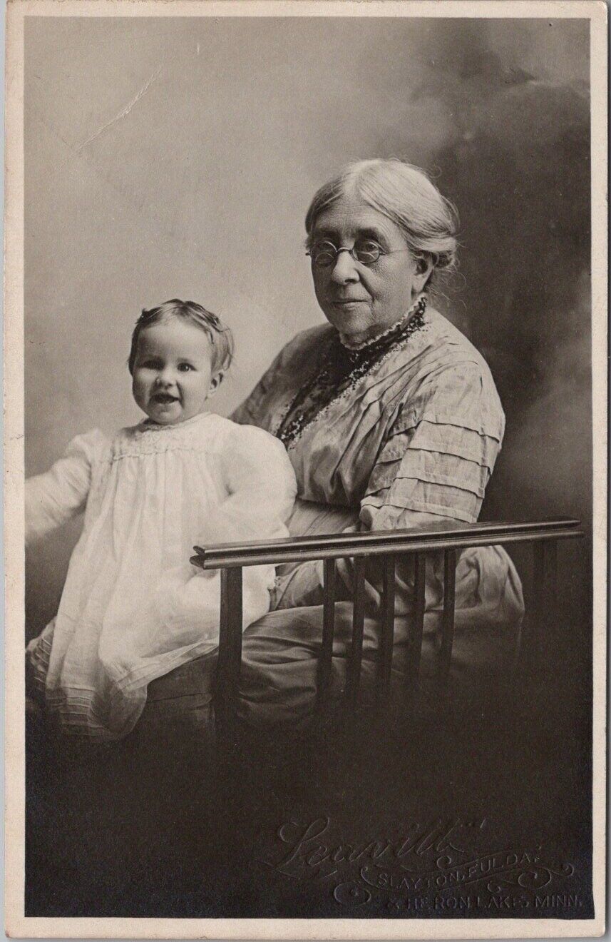 1910s RPPC Photo Postcard Grandma /Older Woman Holding Baby Girl Studio Portrait