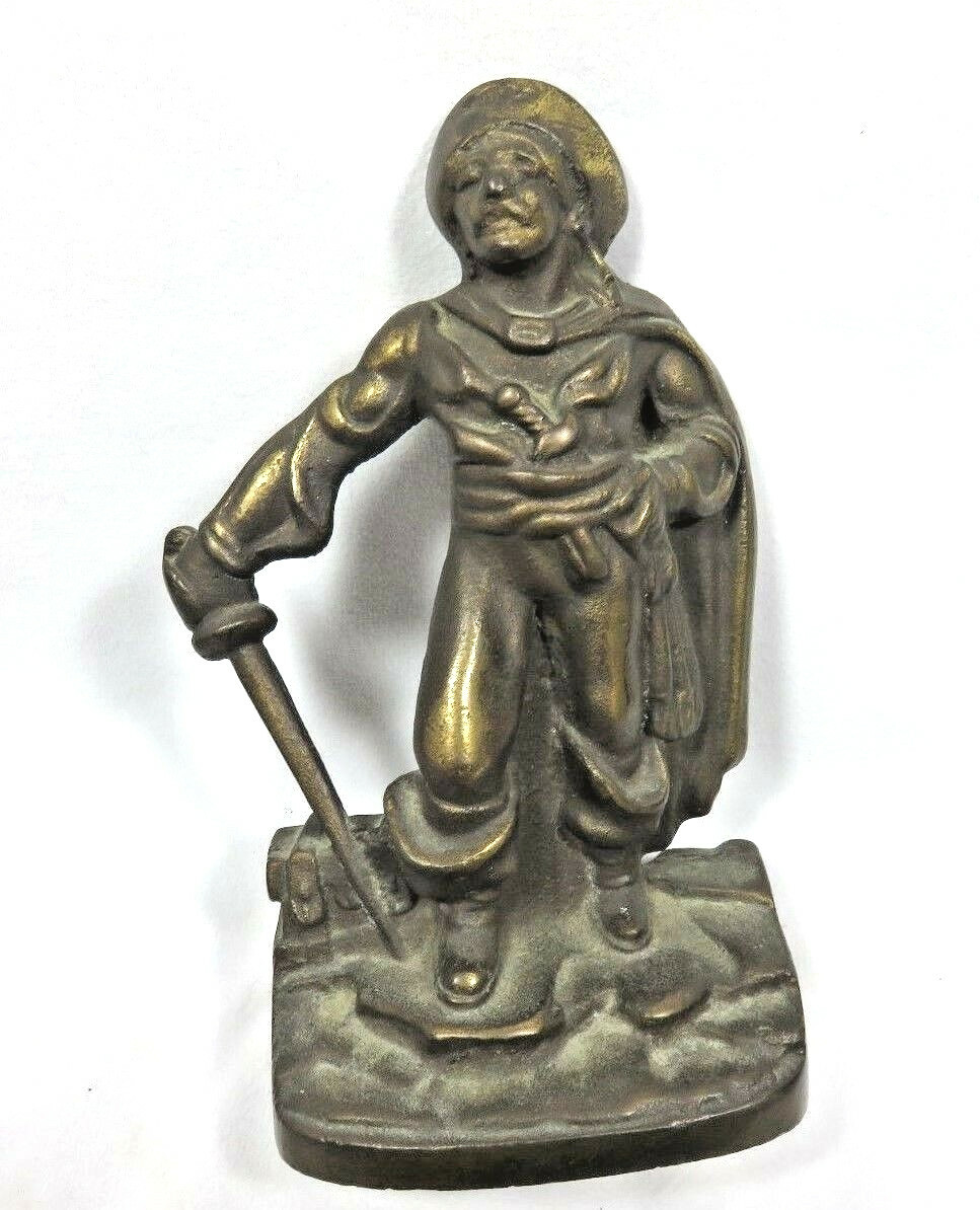 Vintage Bronze/Metal Pirate w/ Treasure Chest Figurine Statue
