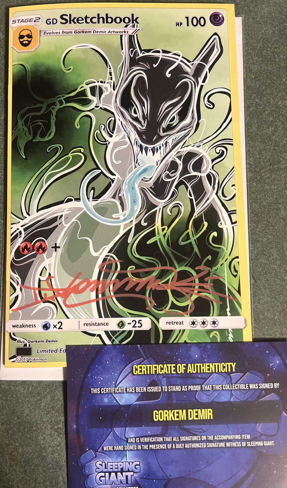 Gorkemon Pokemon Venomized Mewtwo Custom Signature W/ COA Gorkem Demir LTD 60