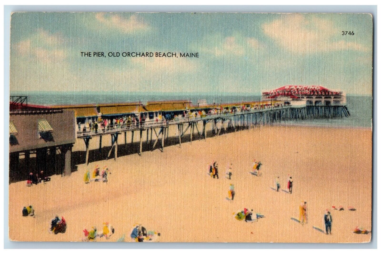 c1940's The Pier Shore Line Sun Bathing Old Orchard Beach Maine Vintage Postcard