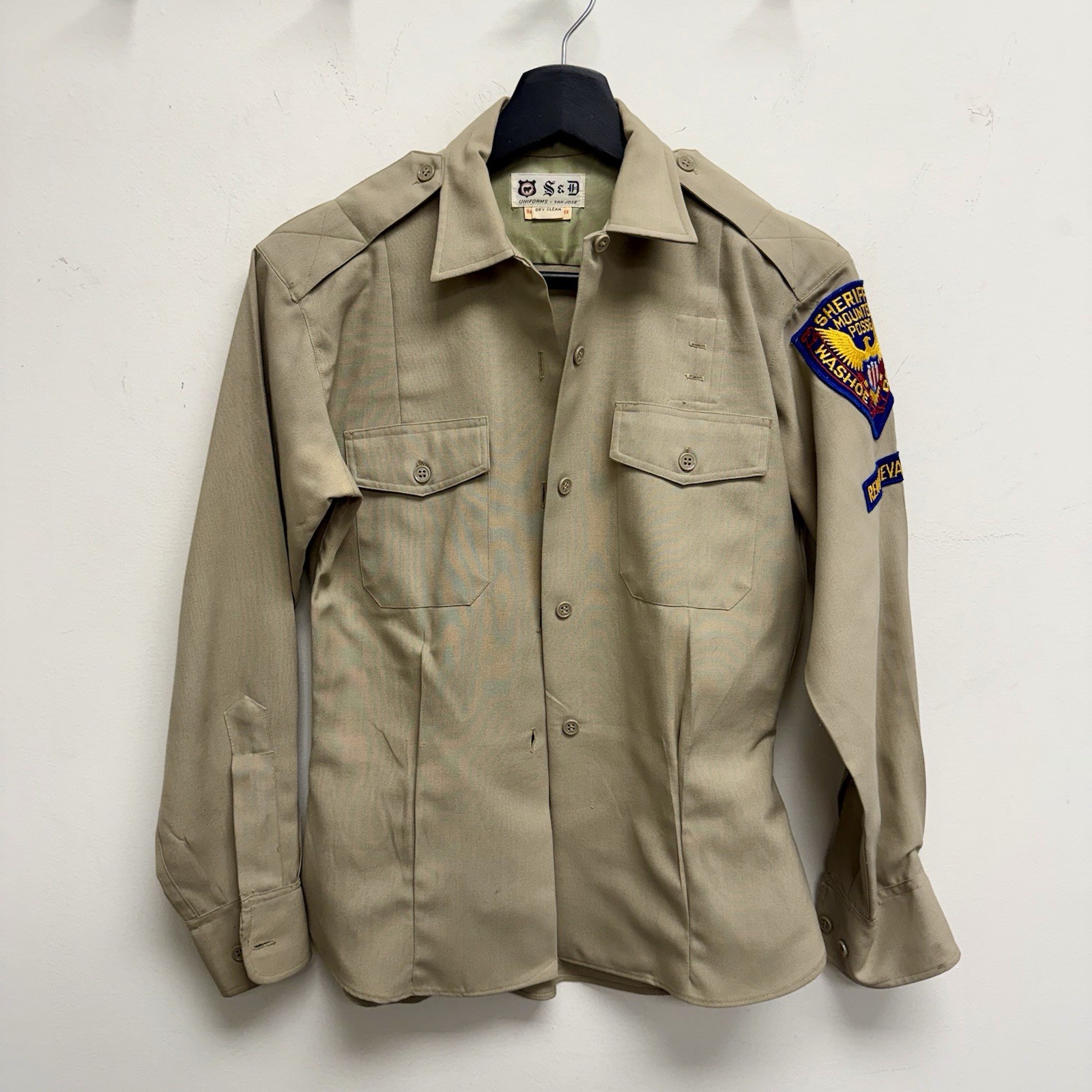 Vintage 1950-1960s Reno Washoe County Sheriff Mounted Posse Patched Shirt